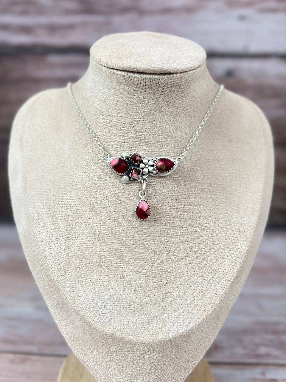 Handmade Sterling Silver Dahlia Rose Necklace with Signed Nizhoni