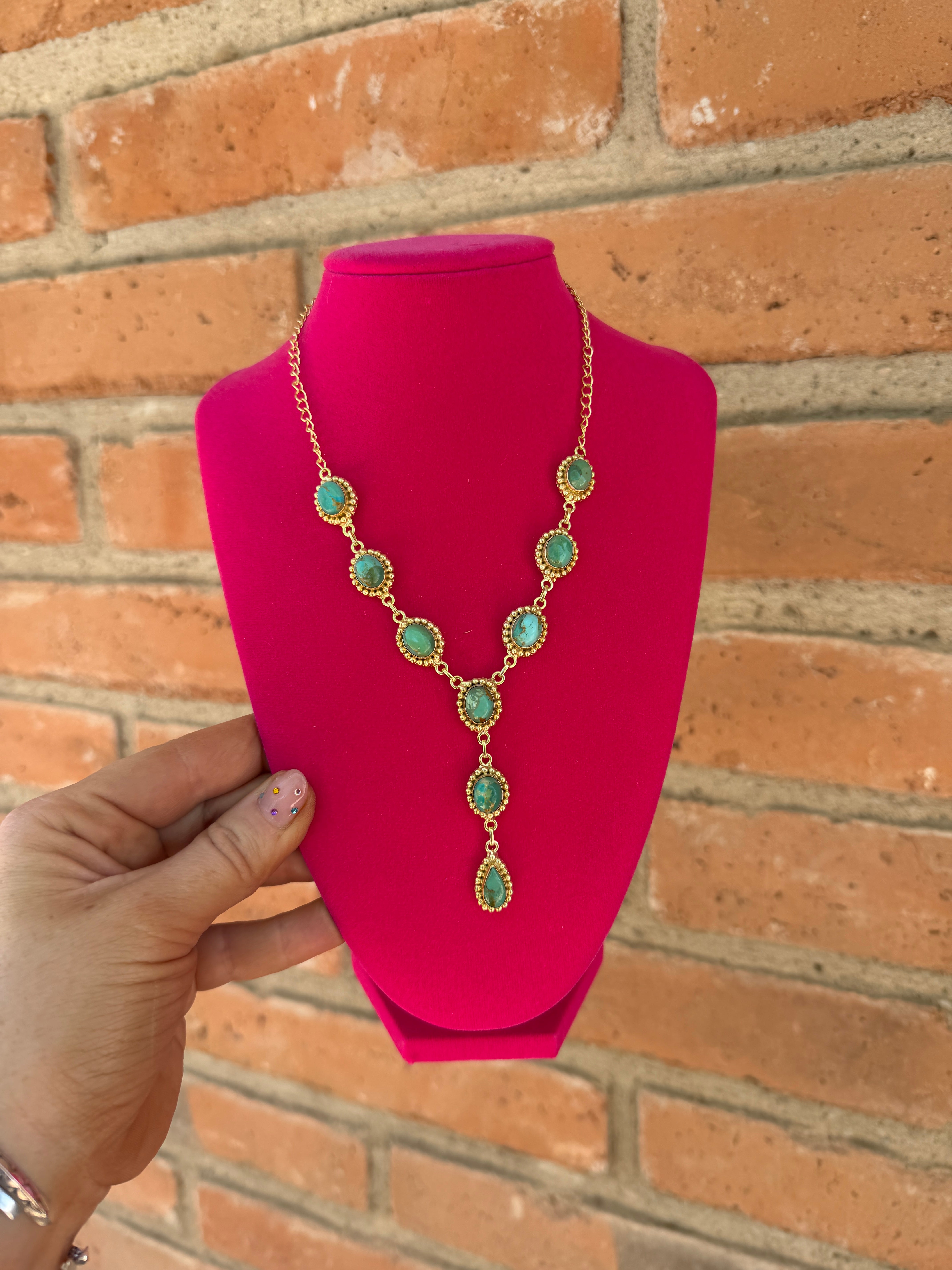 “The Golden Collection” Handmade Turquoise Gold Plated Lariat Necklace