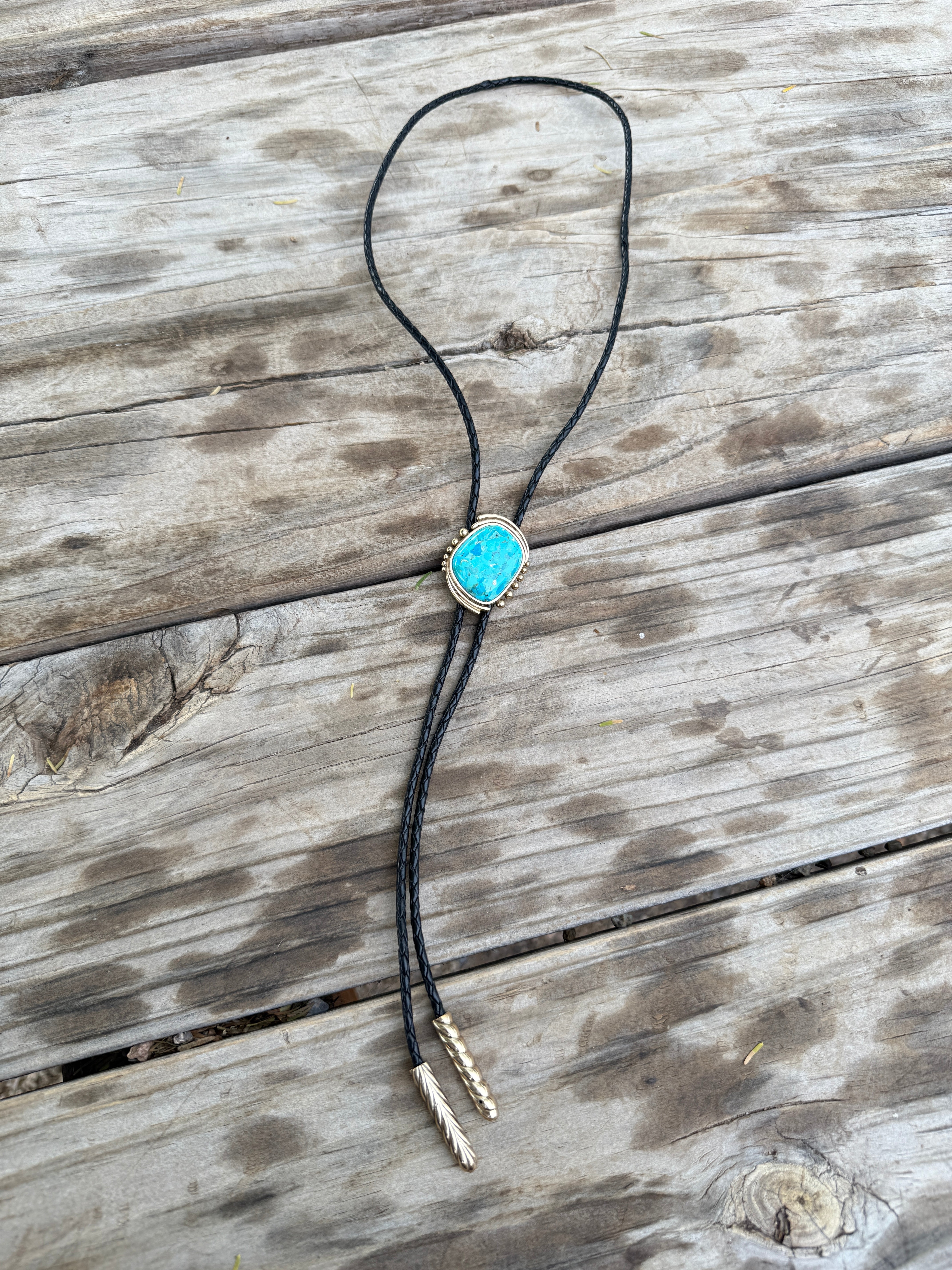 “The Golden Collection” Gold Plated Sterling Silver & Turquoise Leather Bolo Tie