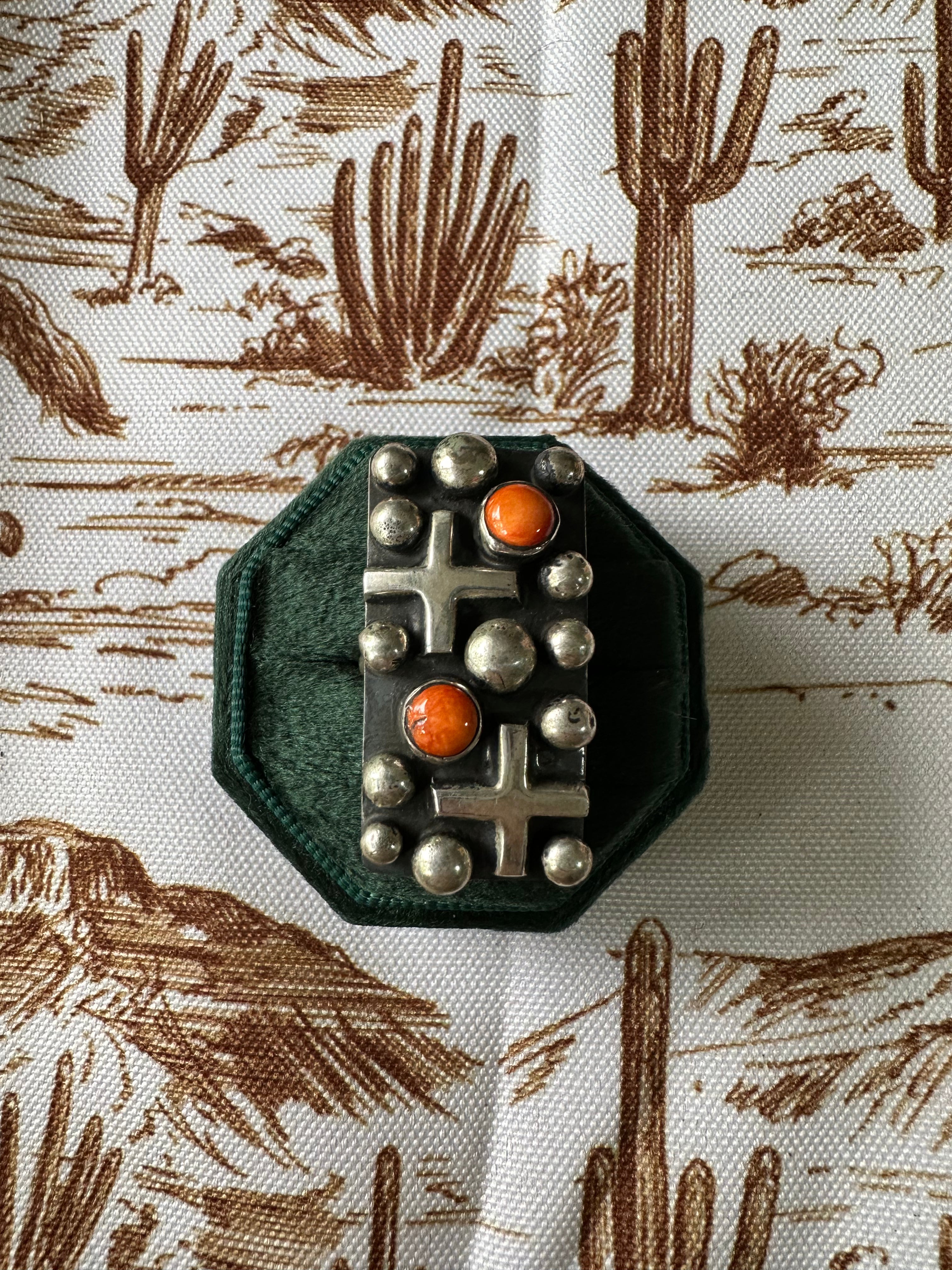 Beautiful Handcrafted Sterling Silver & Orange Mojave Ring Signed Chimney Butte