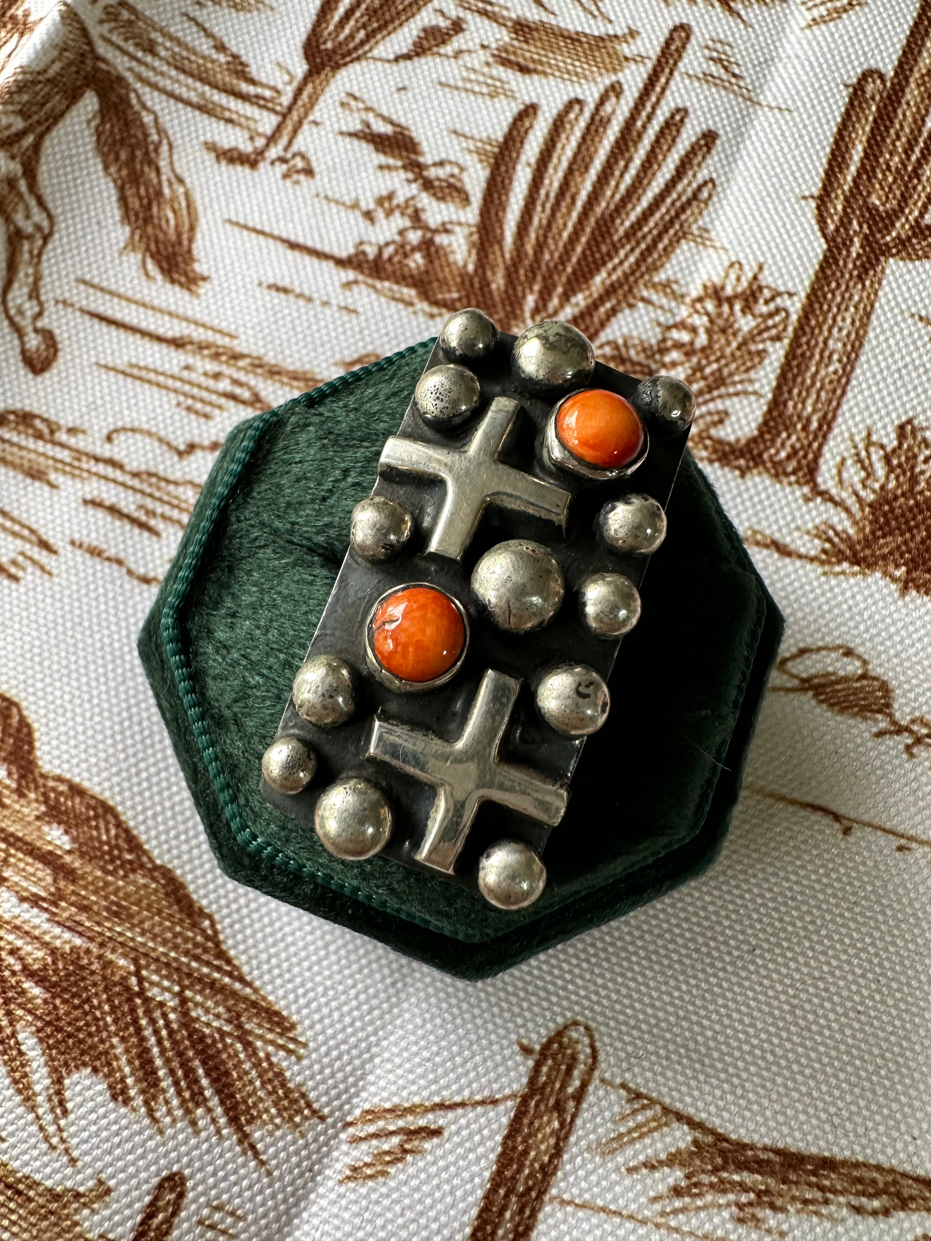 Beautiful Handcrafted Sterling Silver & Orange Mojave Ring Signed Chimney Butte