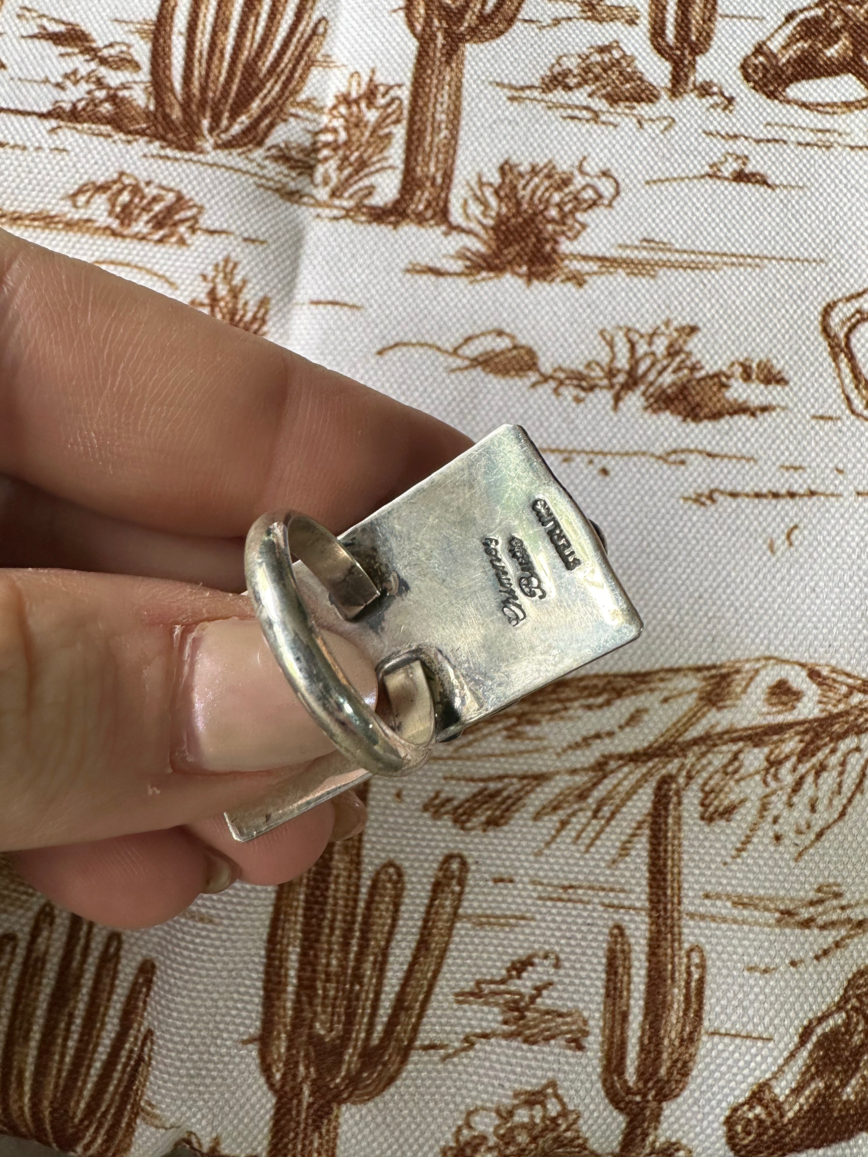 Beautiful Handcrafted Sterling Silver & Orange Mojave Ring Signed Chimney Butte