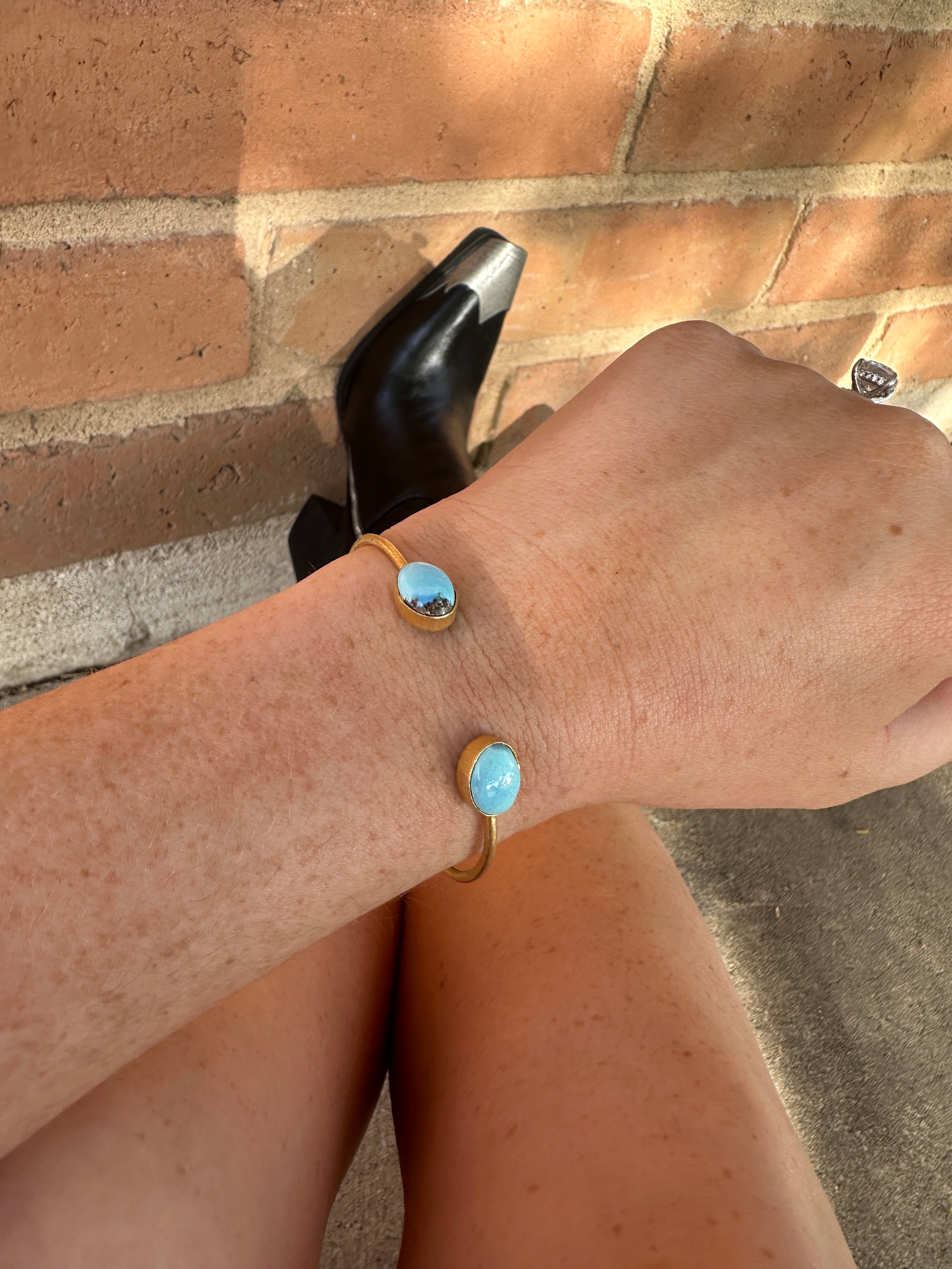 “The Golden Collection” Handmade Natural Gold Plated Golden Hills Turquoise Cuff Bracelet