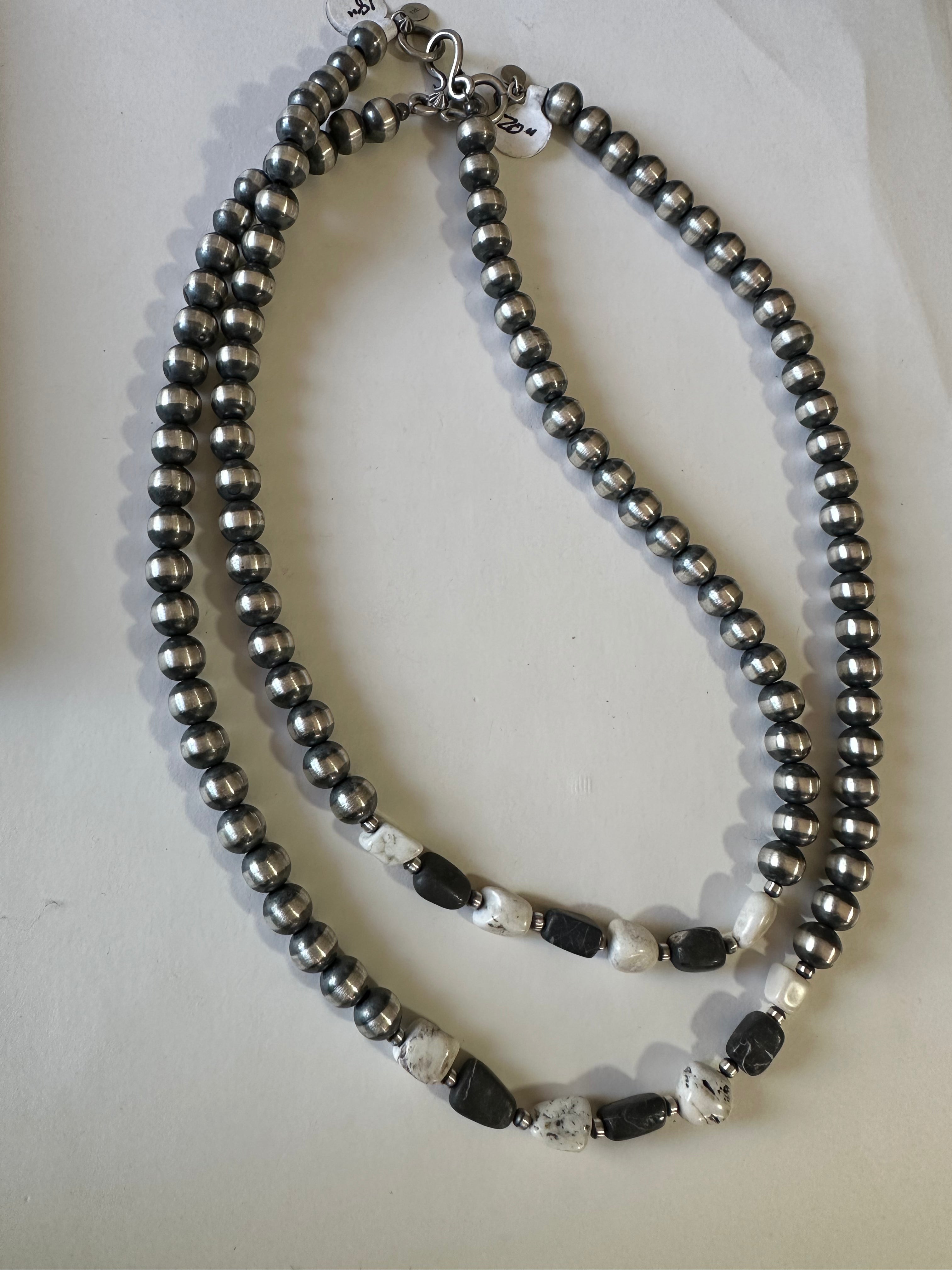 Handcrafted Pearl Sterling Silver & White Buffalo Beaded Necklace 14-20 Inch