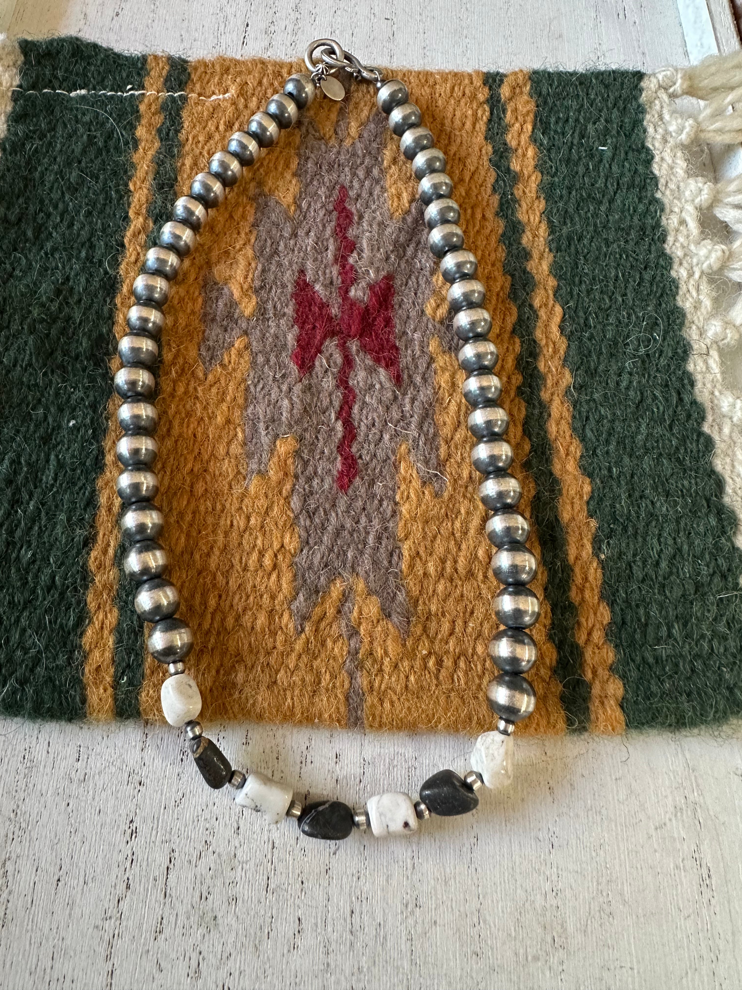 Handcrafted Pearl Sterling Silver & White Buffalo Beaded Necklace 14-20 Inch