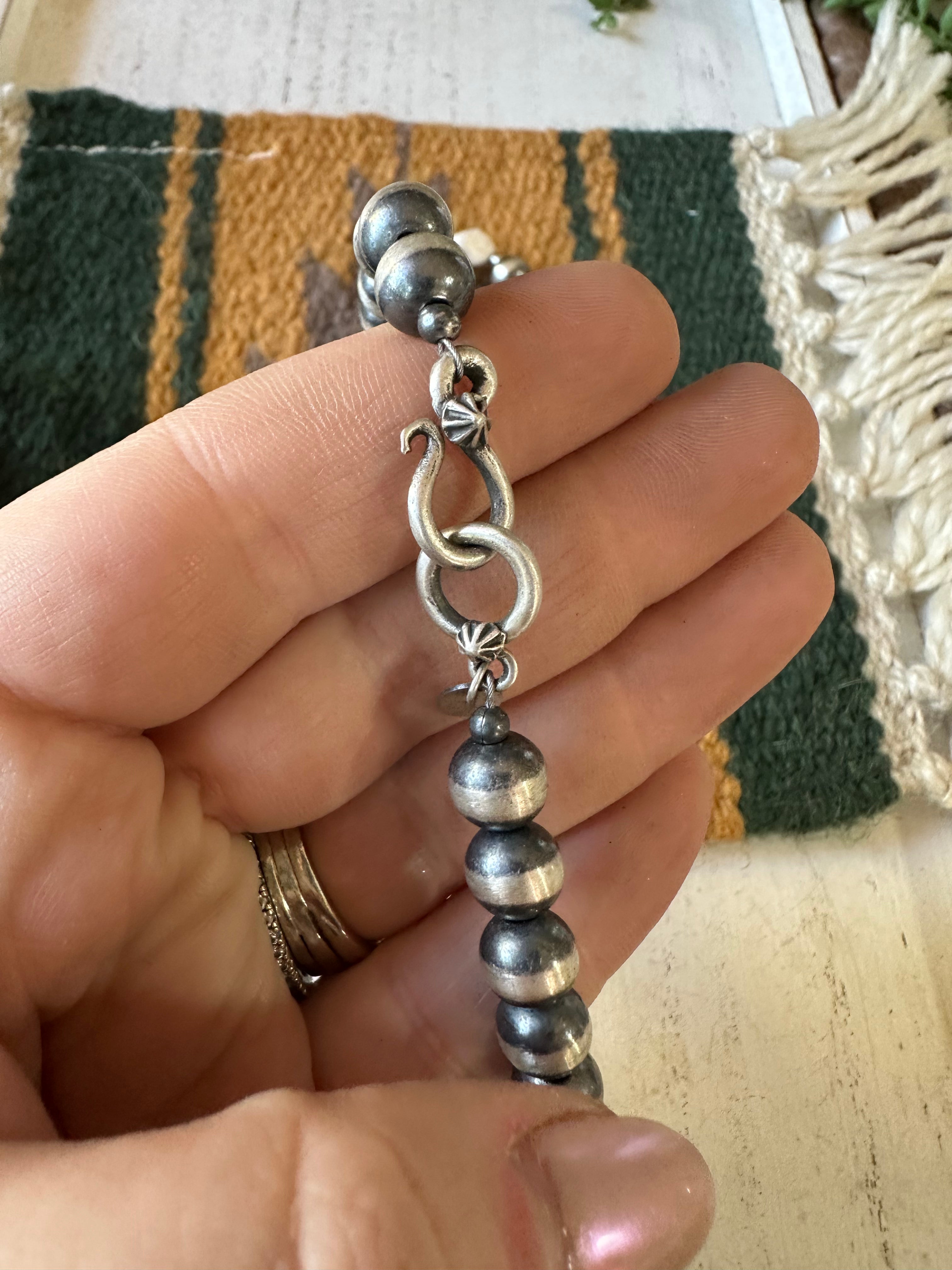 Handcrafted Pearl Sterling Silver & White Buffalo Beaded Necklace 14-20 Inch