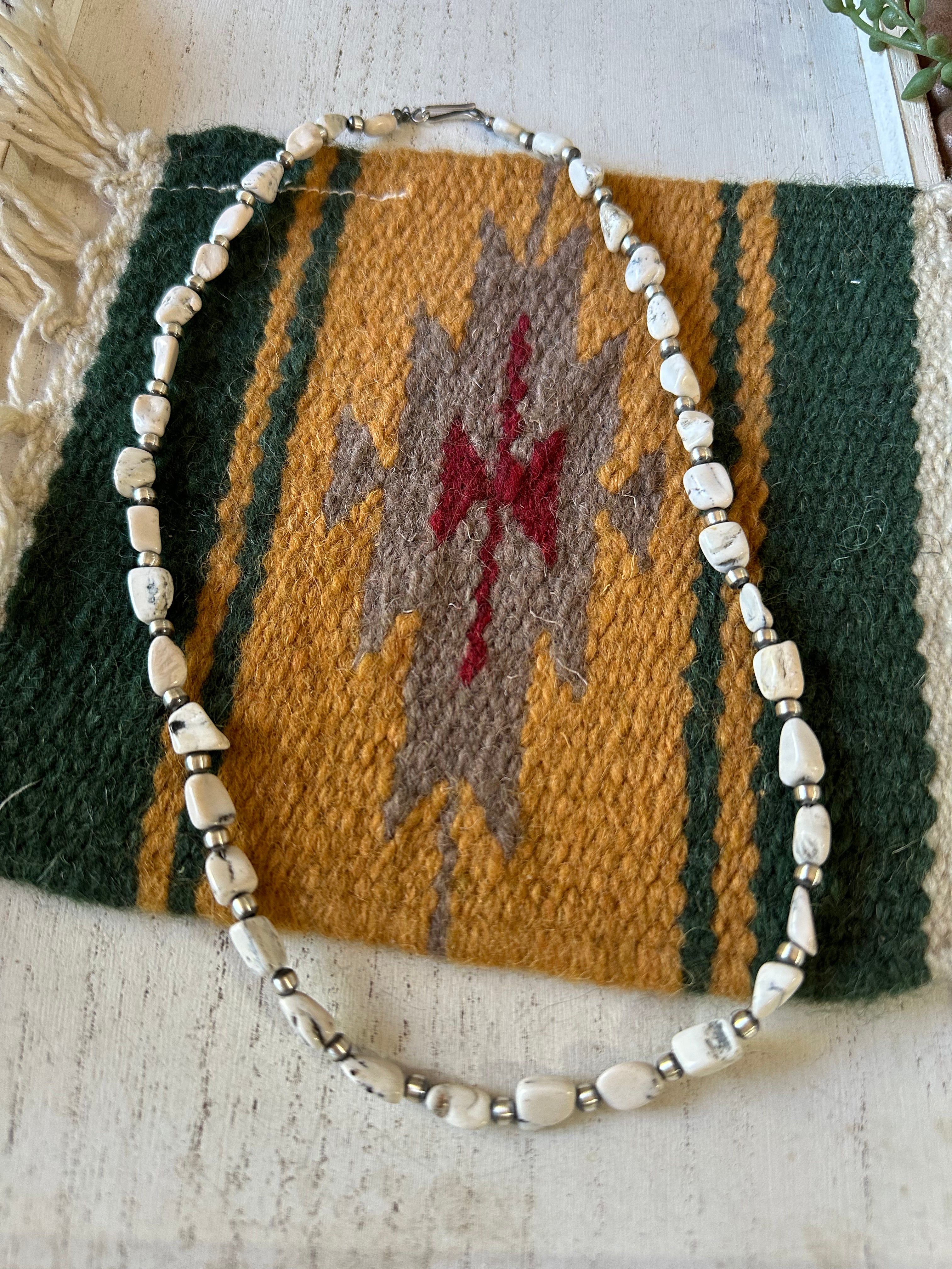 Handcrafted Beautiful Sterling Silver & White Buffalo Beaded Necklace 16-20 Inch