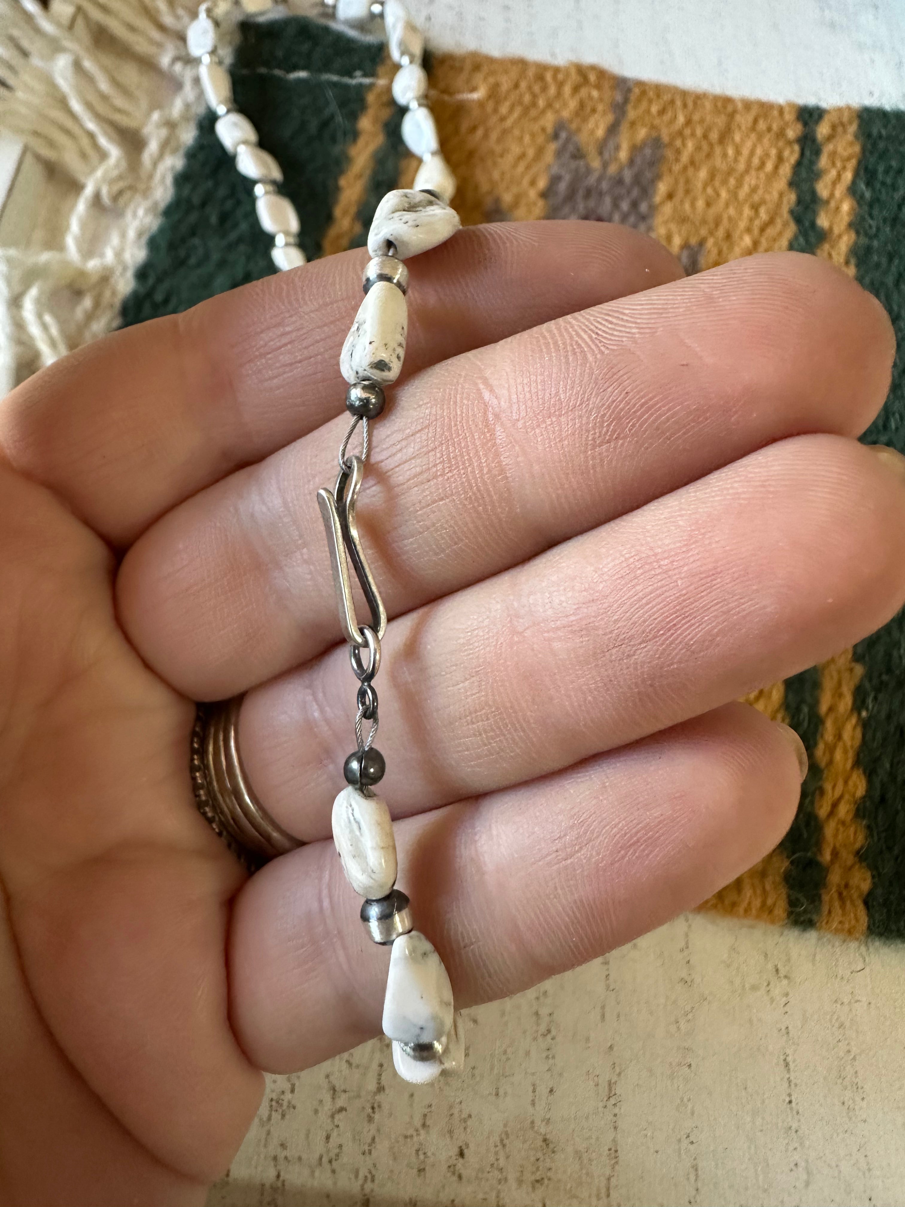 Handcrafted Beautiful Sterling Silver & White Buffalo Beaded Necklace 16-20 Inch