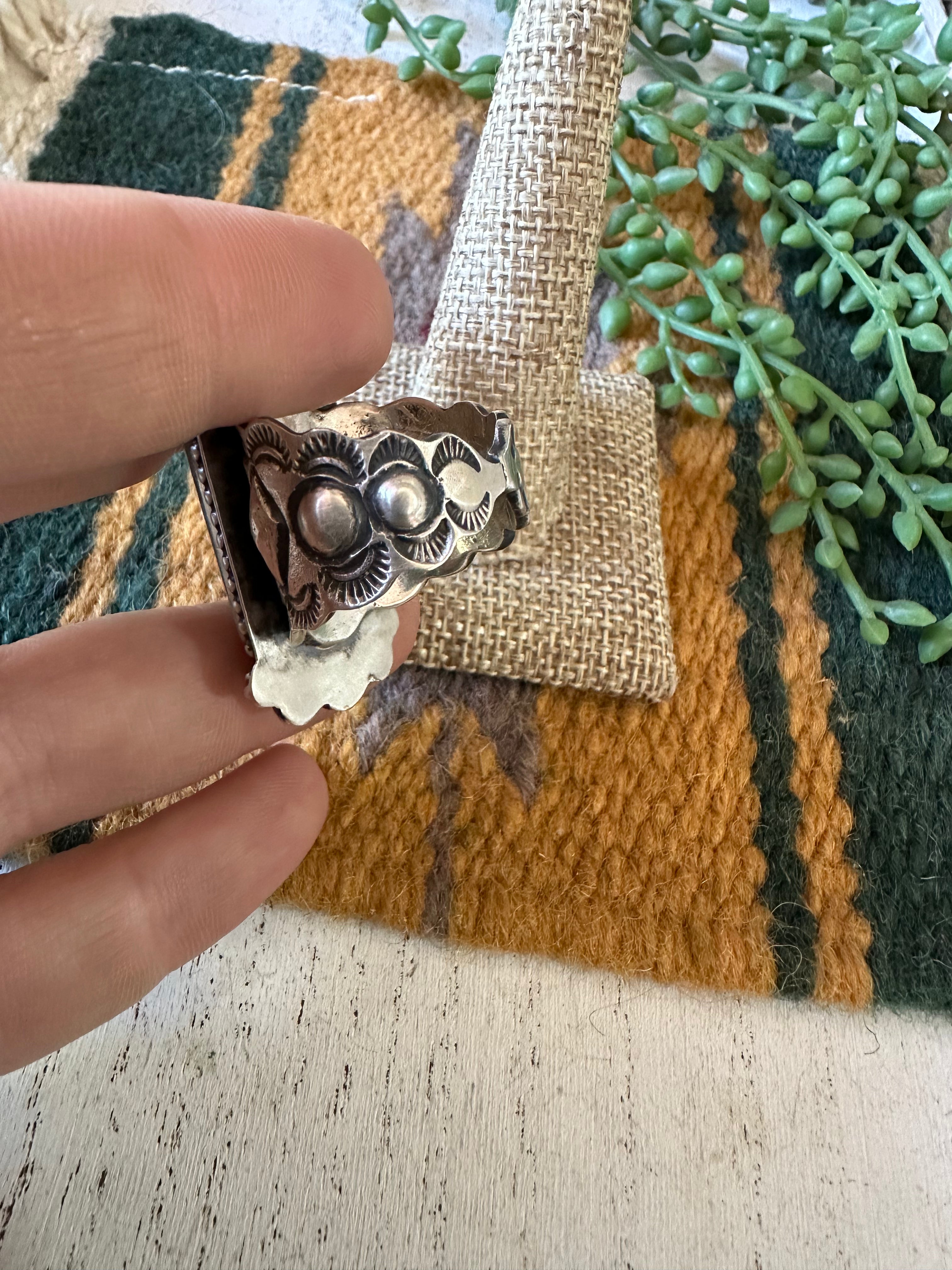 Handcrafted Carico Lake Turquoise & Sterling Silver Ring Size 9