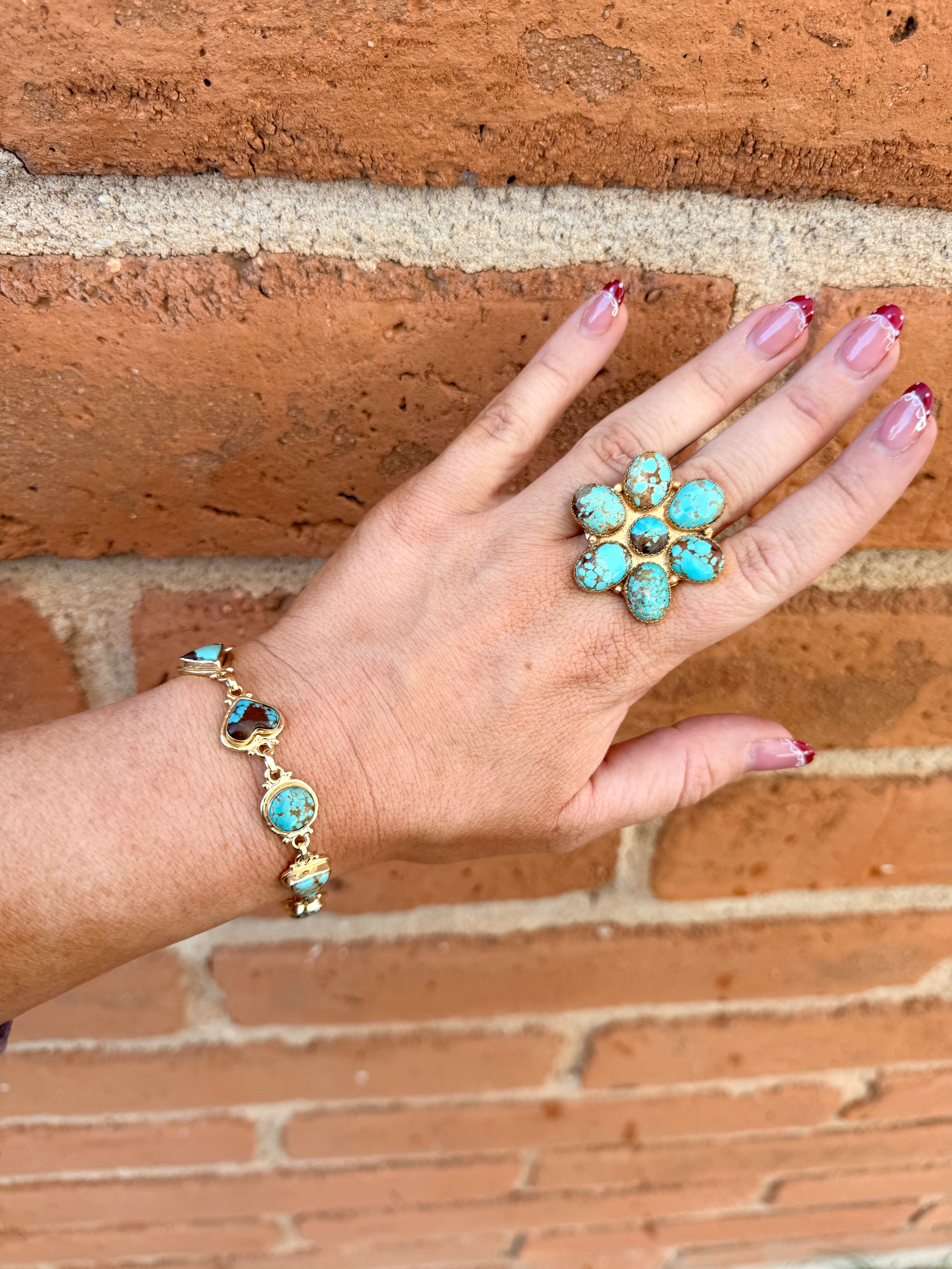 “The Golden Collection” Handmade Number 8 Turquoise Gold Overlay Adjustable Ring