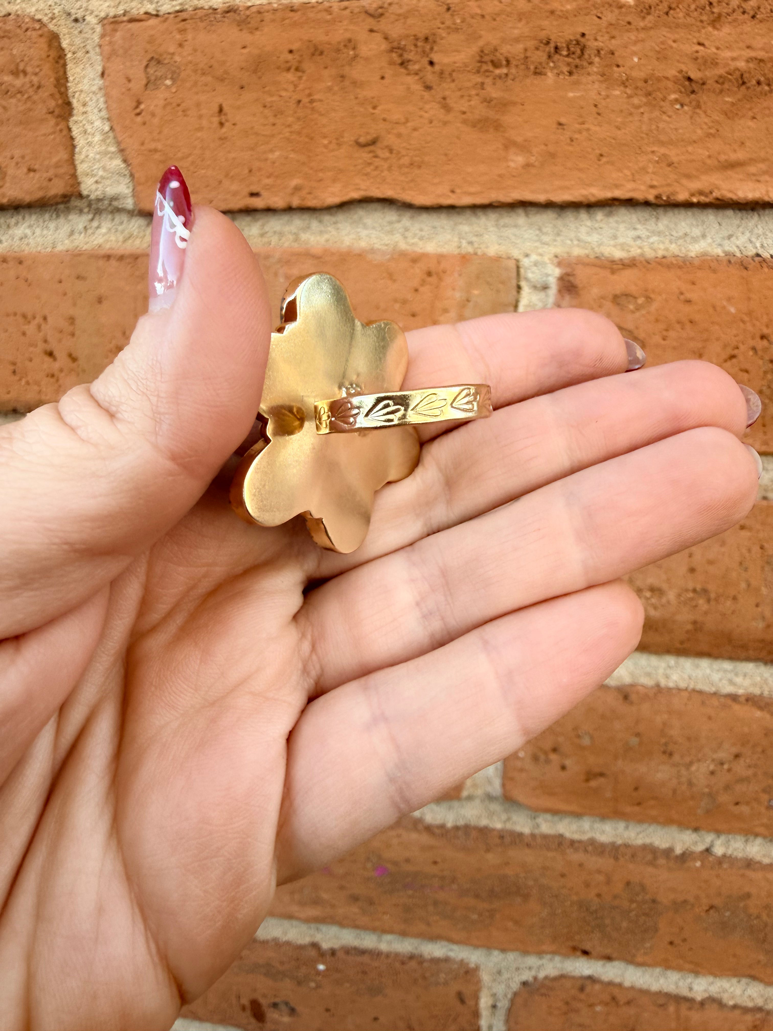 “The Golden Collection” Handmade Number 8 Turquoise Gold Overlay Adjustable Ring
