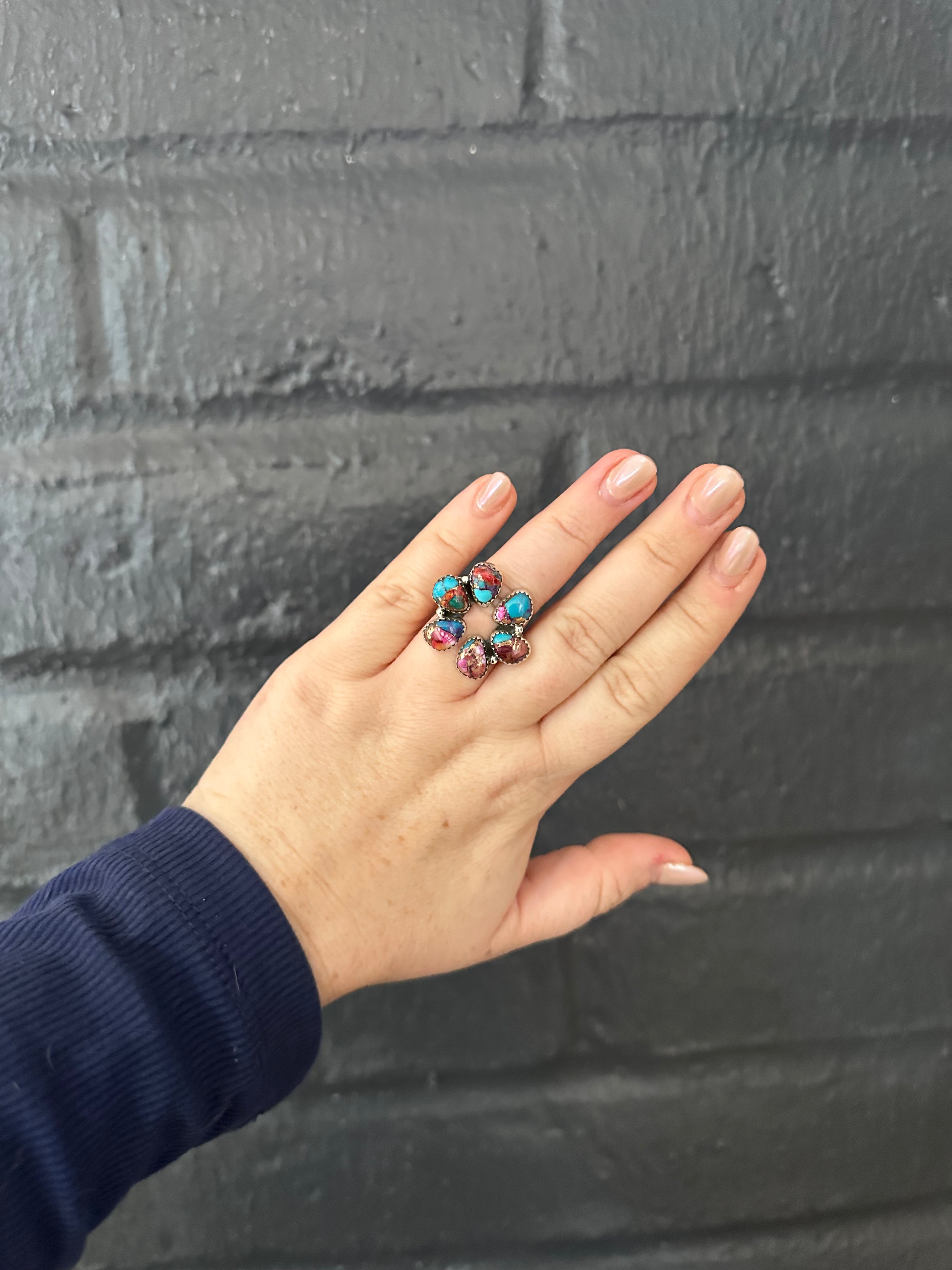 Nizhoni Handmade Purple Dream & Sterling Silver Adjustable Flower Ring