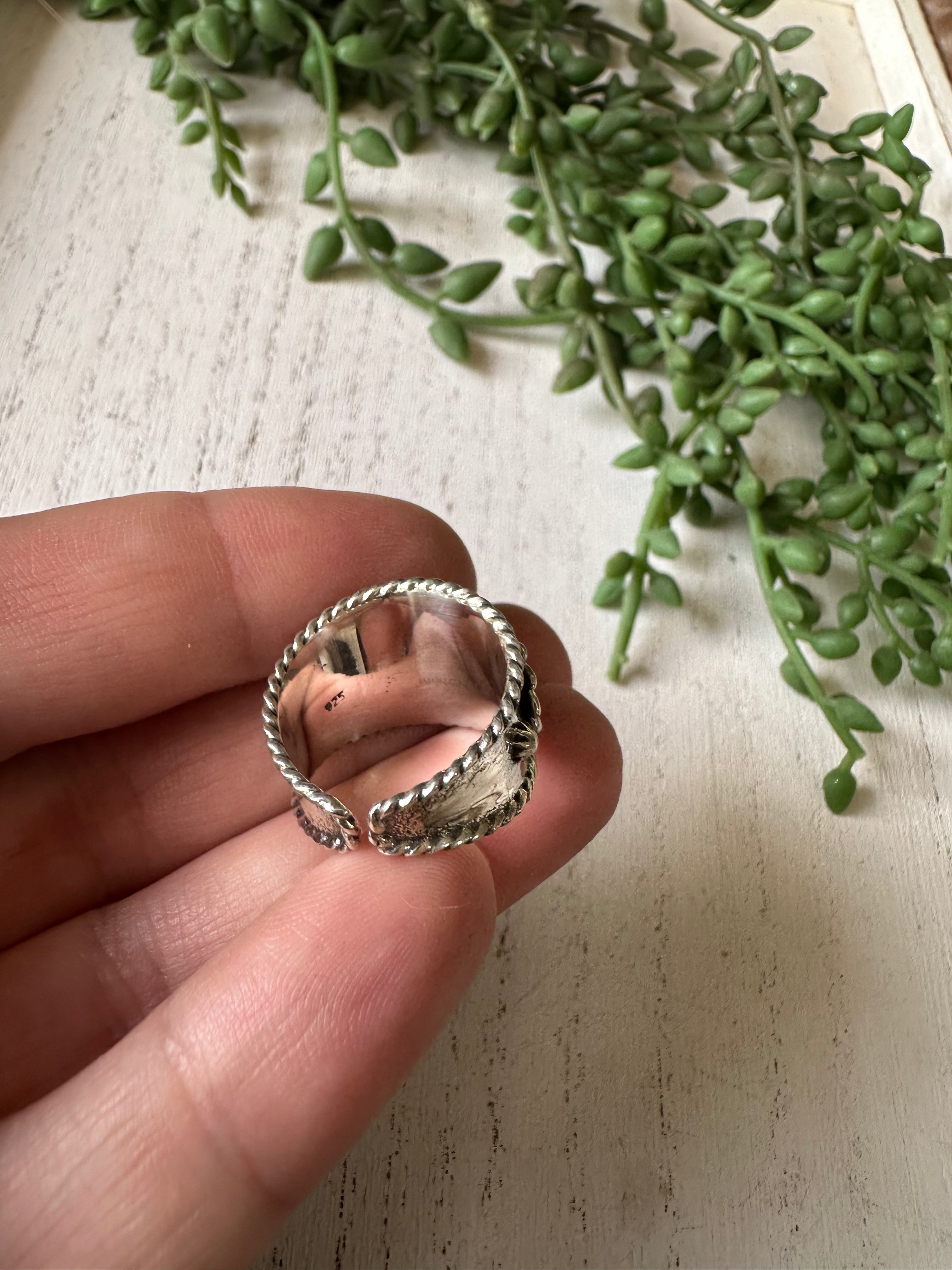 Beautiful Handmade Orange Fire Opal And Sterling Silver Adjustable Flower Ring