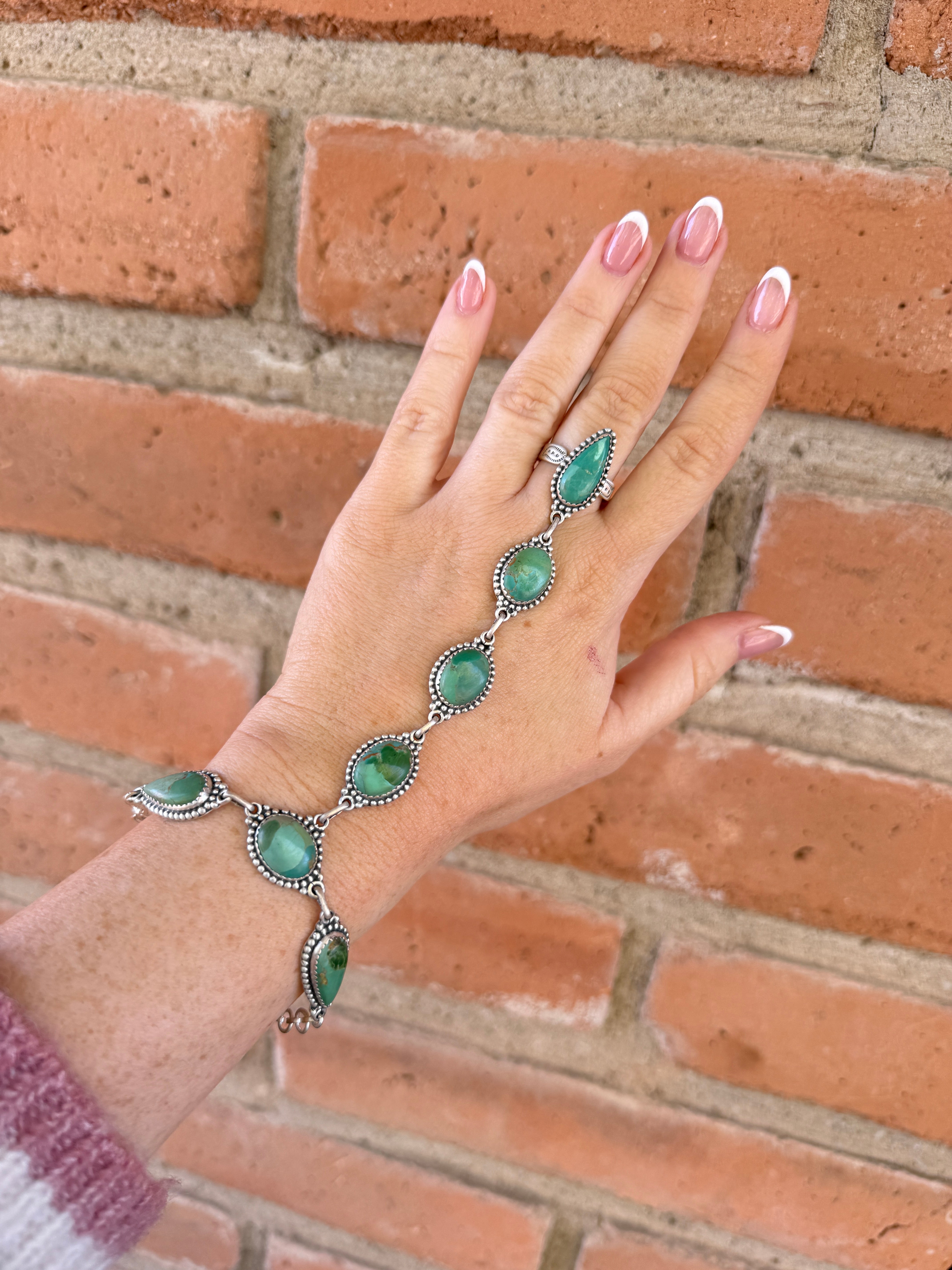 Handmade Sterling Silver Kingman Turquoise Hand Harness "Signed Nizhoni"