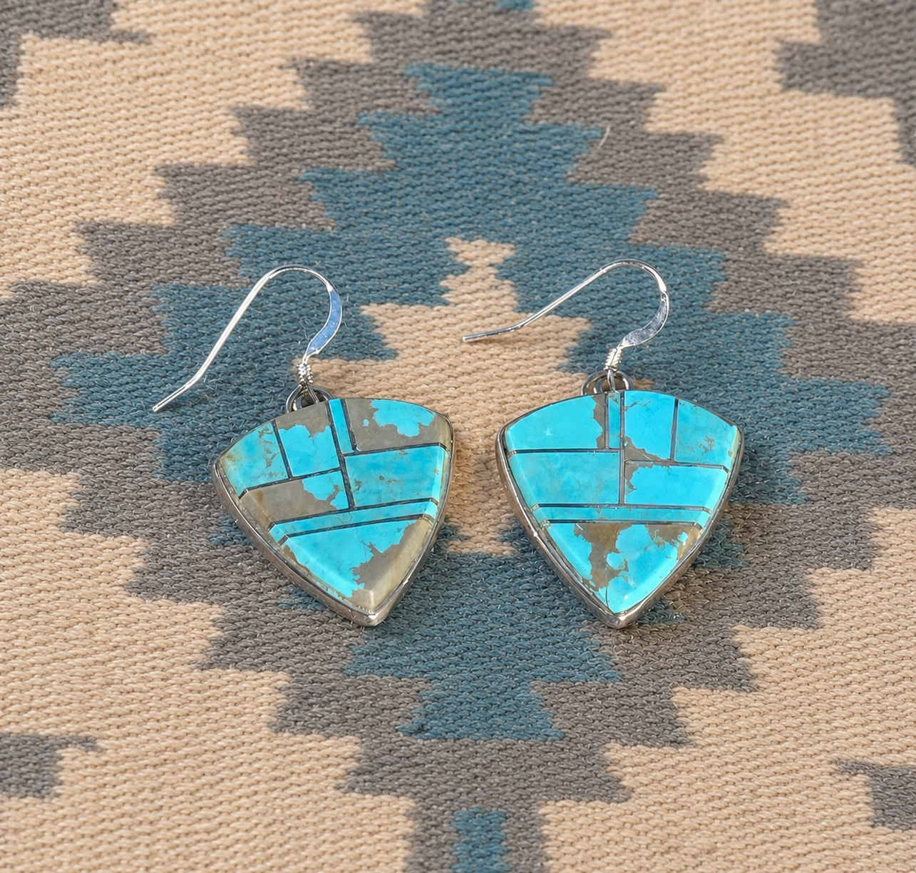 Handcrafted Turquoise 8 & Sterling Silver Shield Dangle Earrings