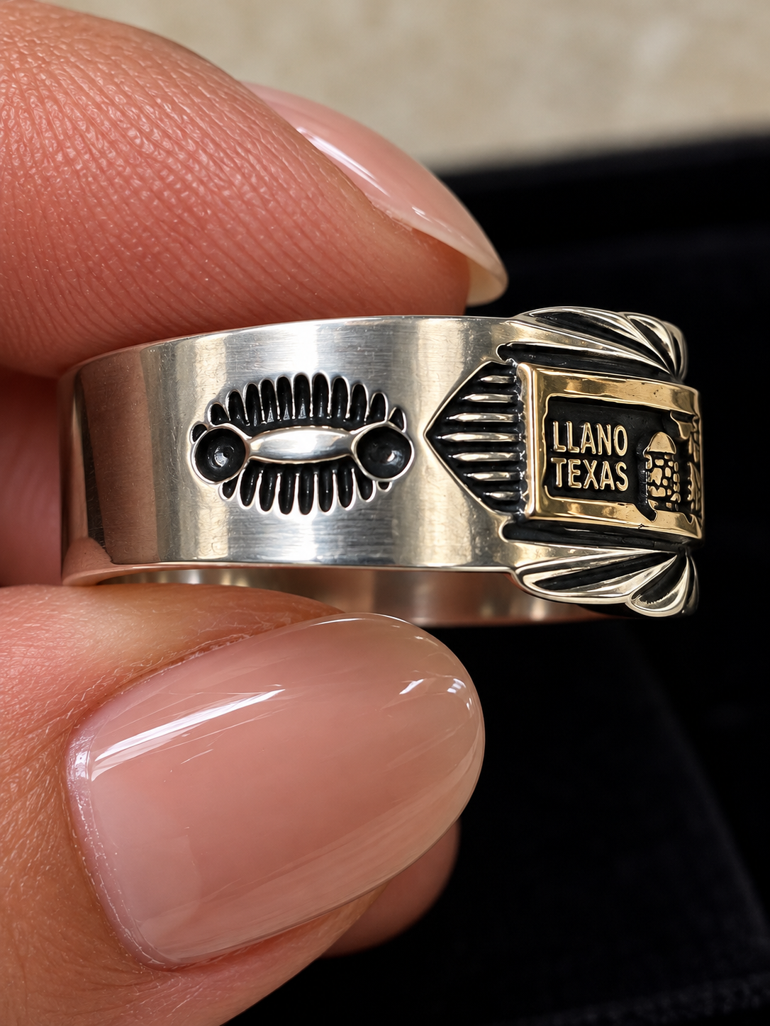 Handcrafted Sterling Silver Copper Story Teller Ring Size 12.5