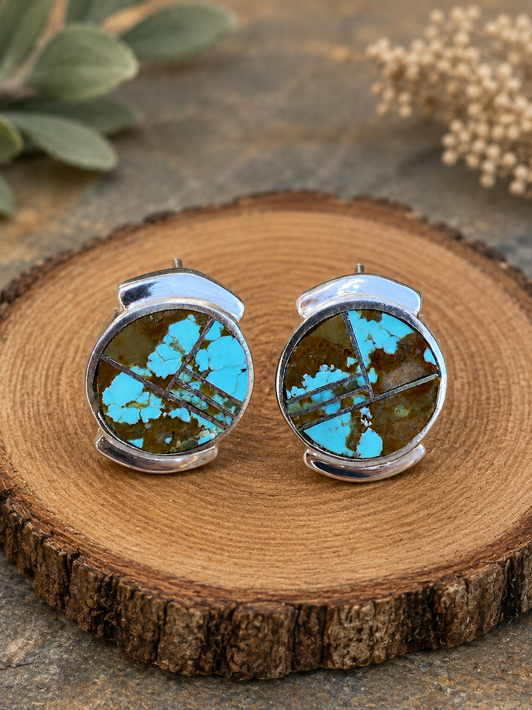 Handcrafted Turquoise #8 & Sterling Silver Stud Earrings