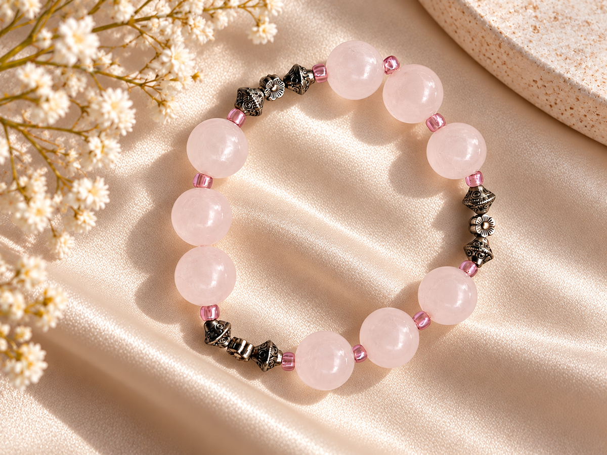Handmade light Pink Rose Quartz Bracelet