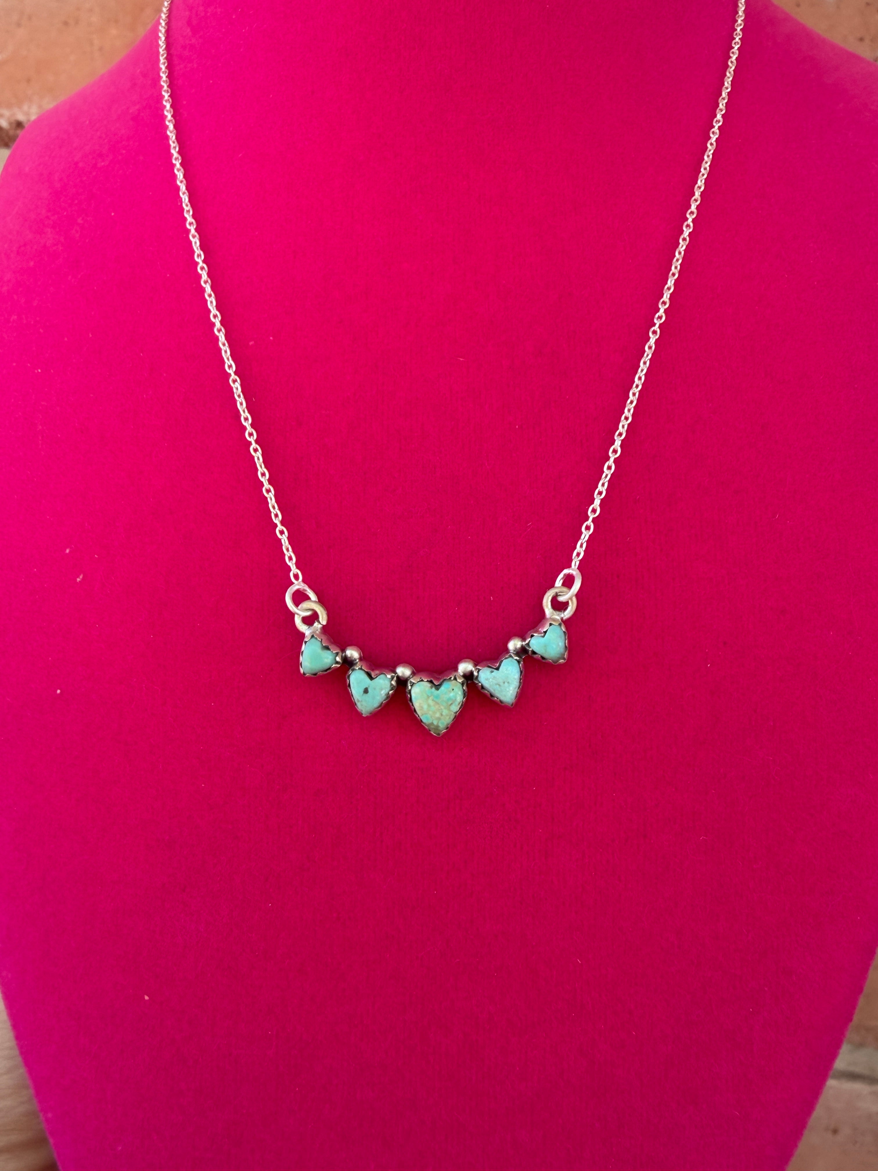 Handmade Sterling Silver Number 8 Turquoise Collection: Heart Necklace Signed Nizhoni