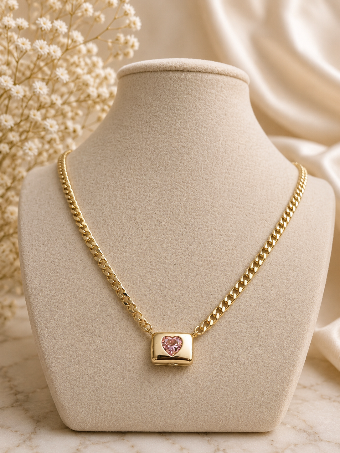 14k Gold Plated Pink Heart Locket Necklace