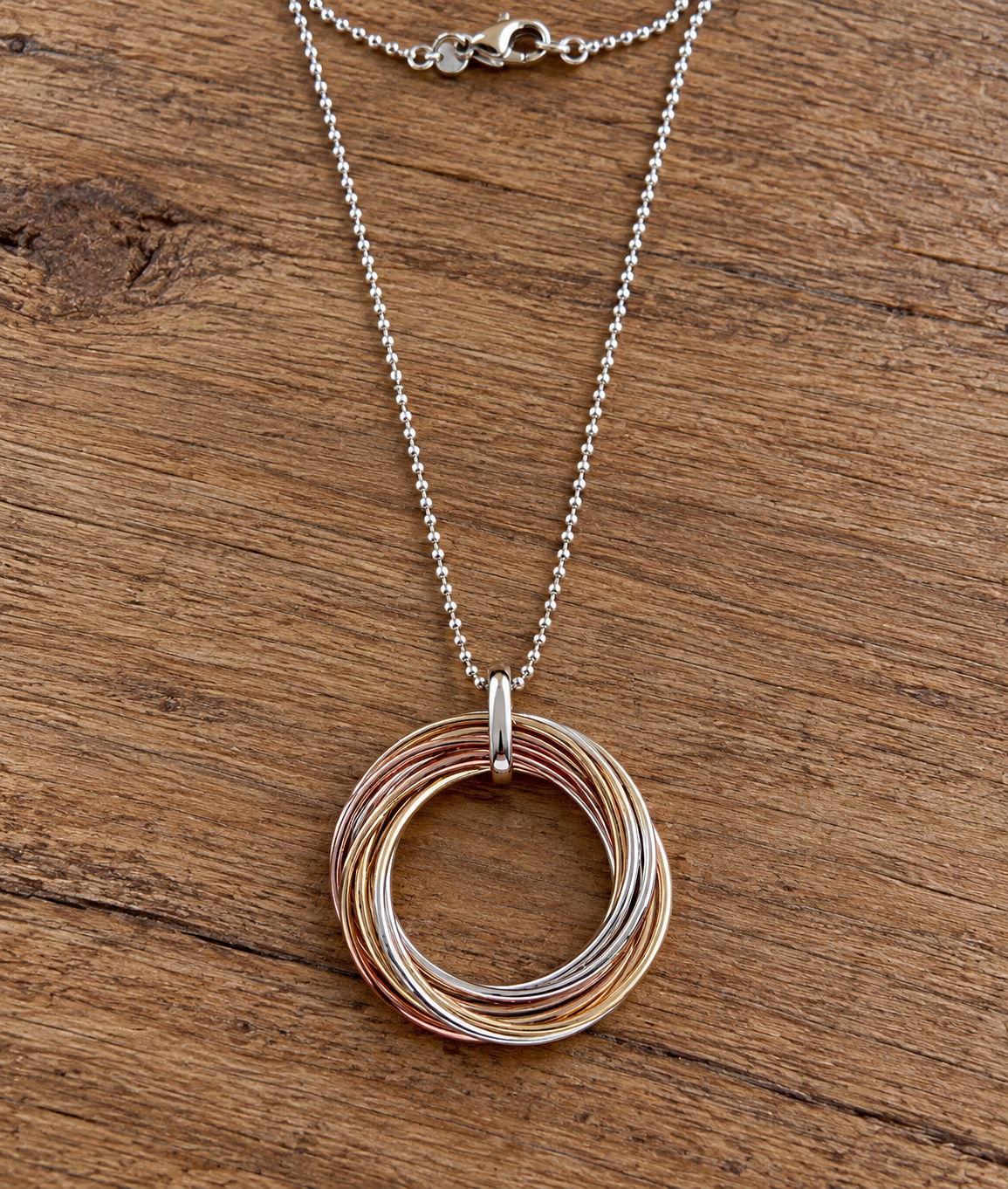 Sterling Silver & Copper Multi Rings Necklace