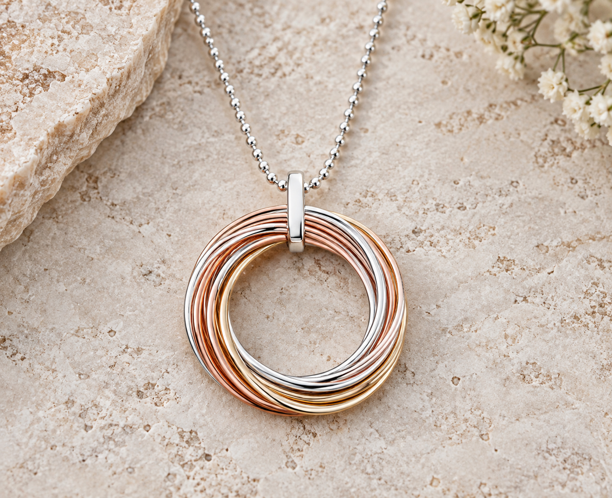 Sterling Silver & Copper Multi Rings Necklace