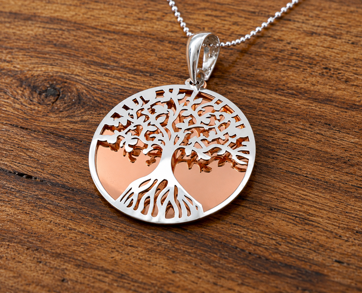 Copper & Sterling Silver Tree of Life Pendant Necklace