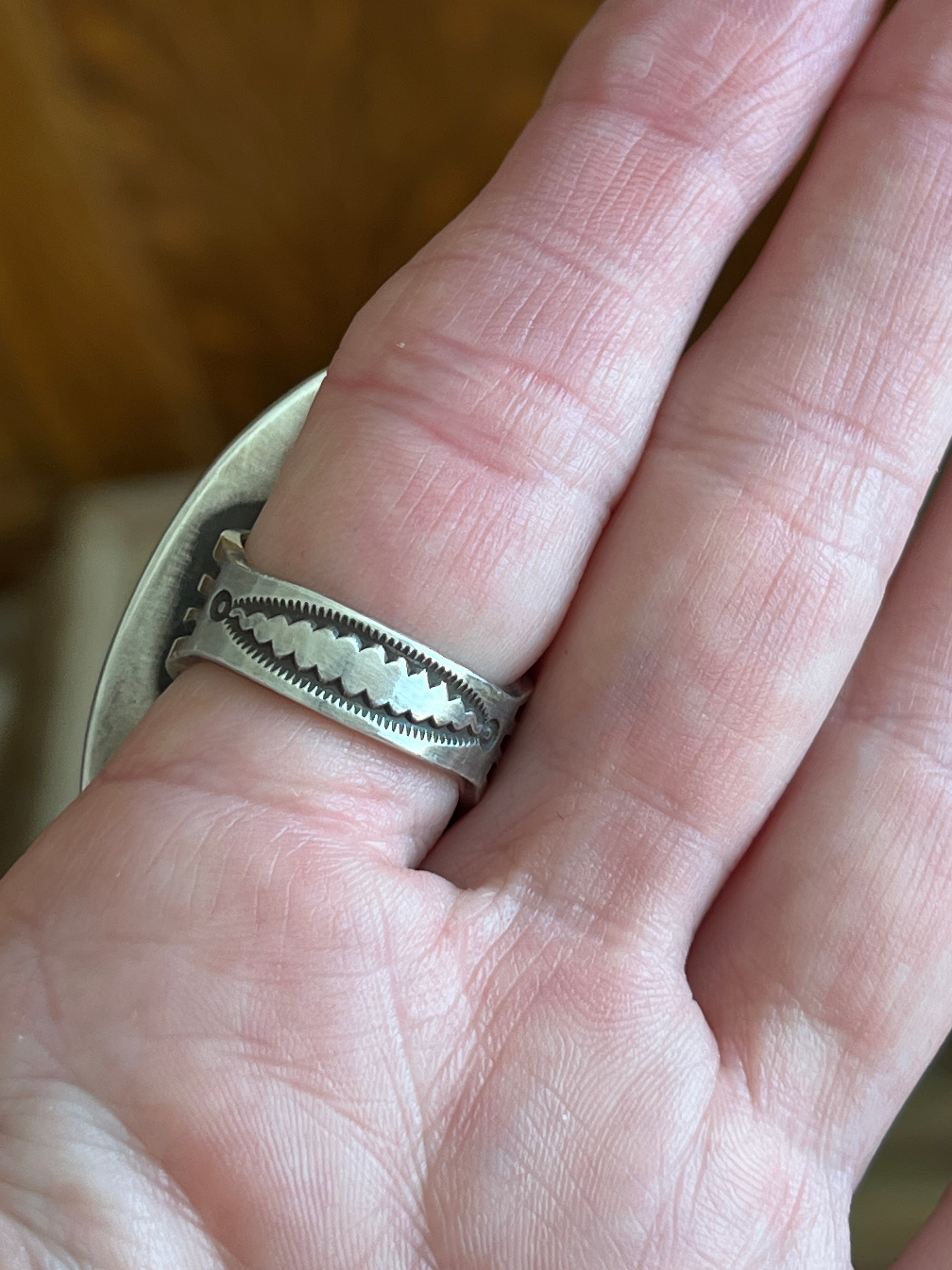 Handcrafted Sterling Silver Repousse Ring by Calvin Martinez, Size 9