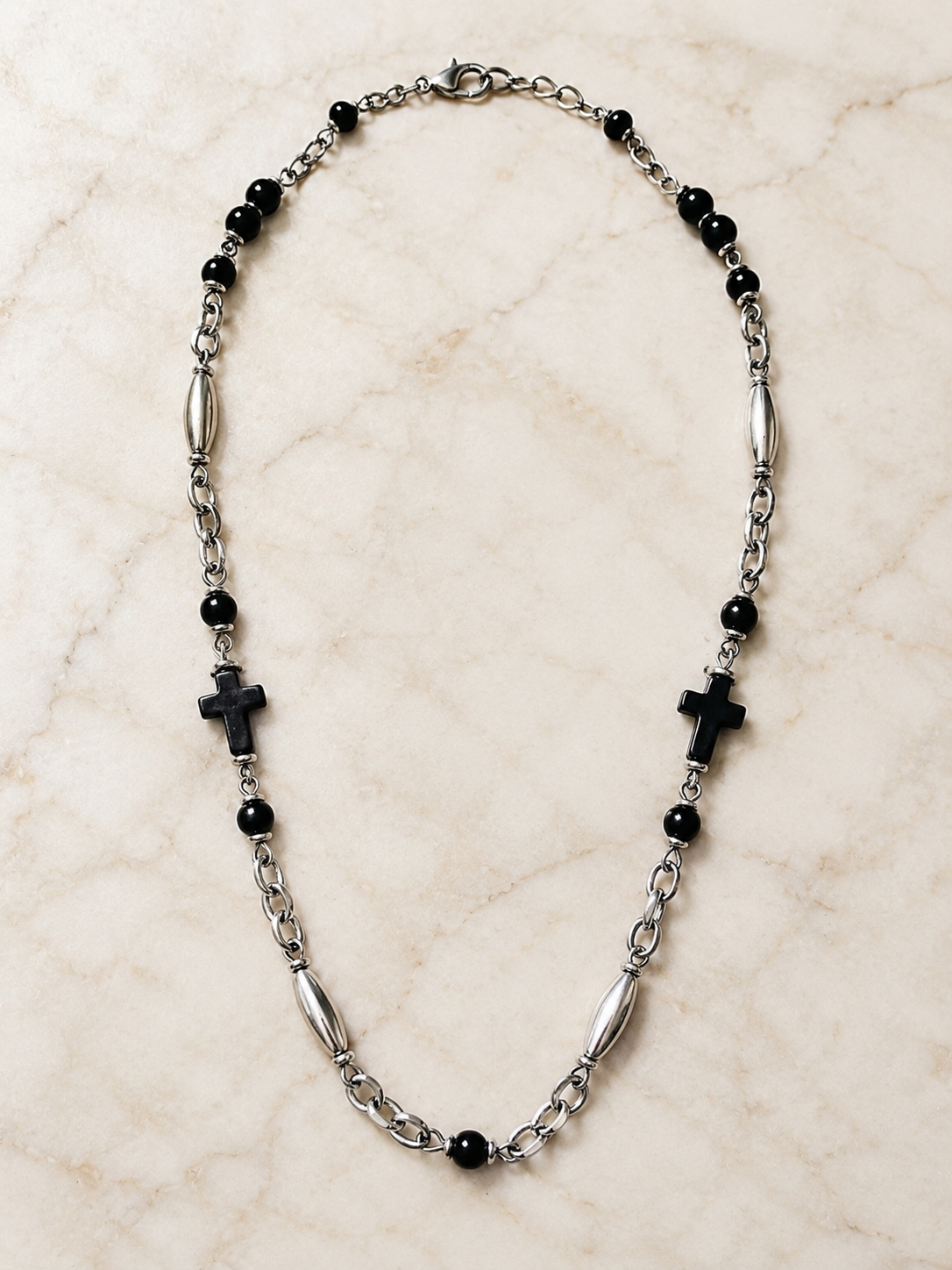 Vintage Silver and Black Cross Necklace