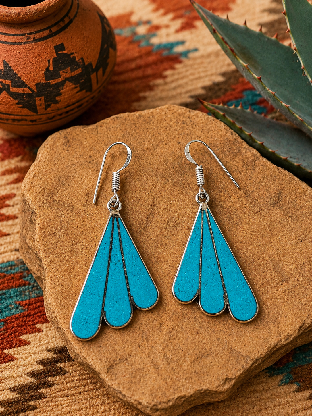 Turquoise Fan Drop Earrings Minimalist Southwest Style