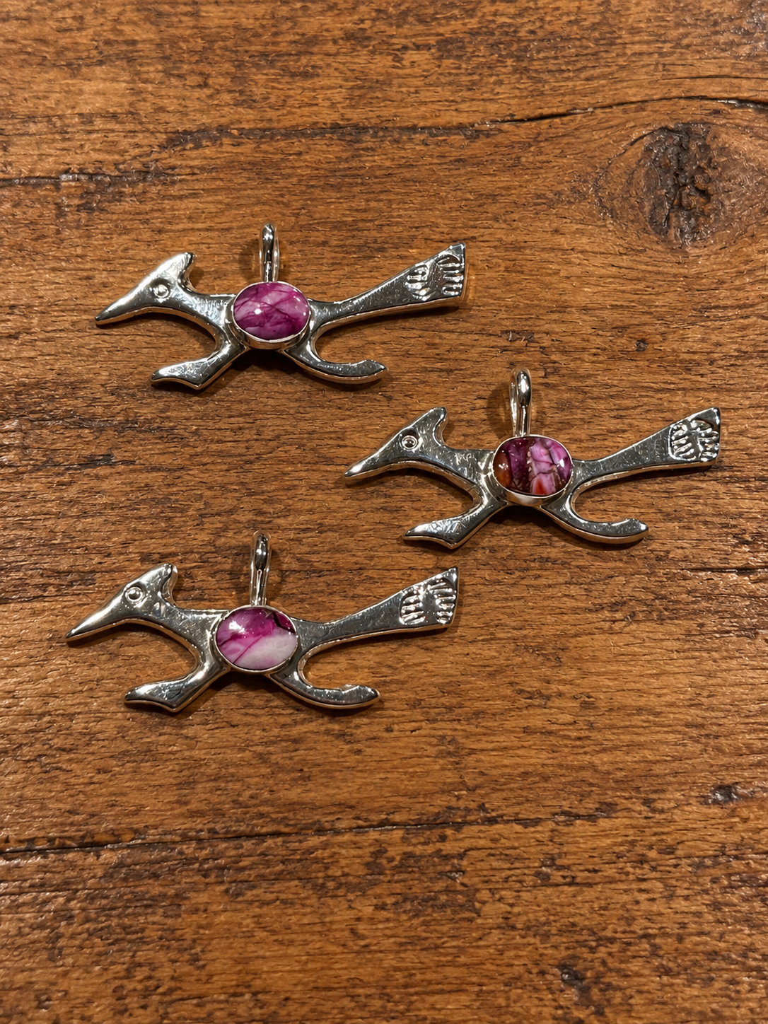 Handcrafted Sterling Silver & Pink Dream Mojave Road Runner Pendant by Joseph Martinez