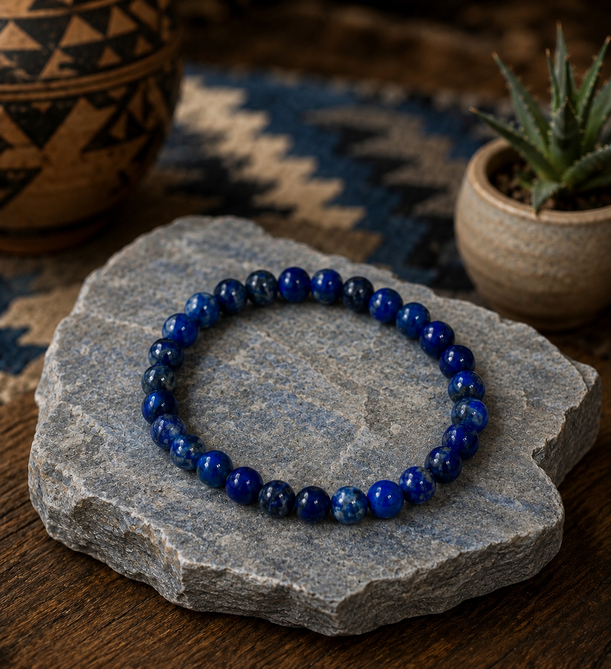 Lapis Beaded Stretch Bracelet 7mm