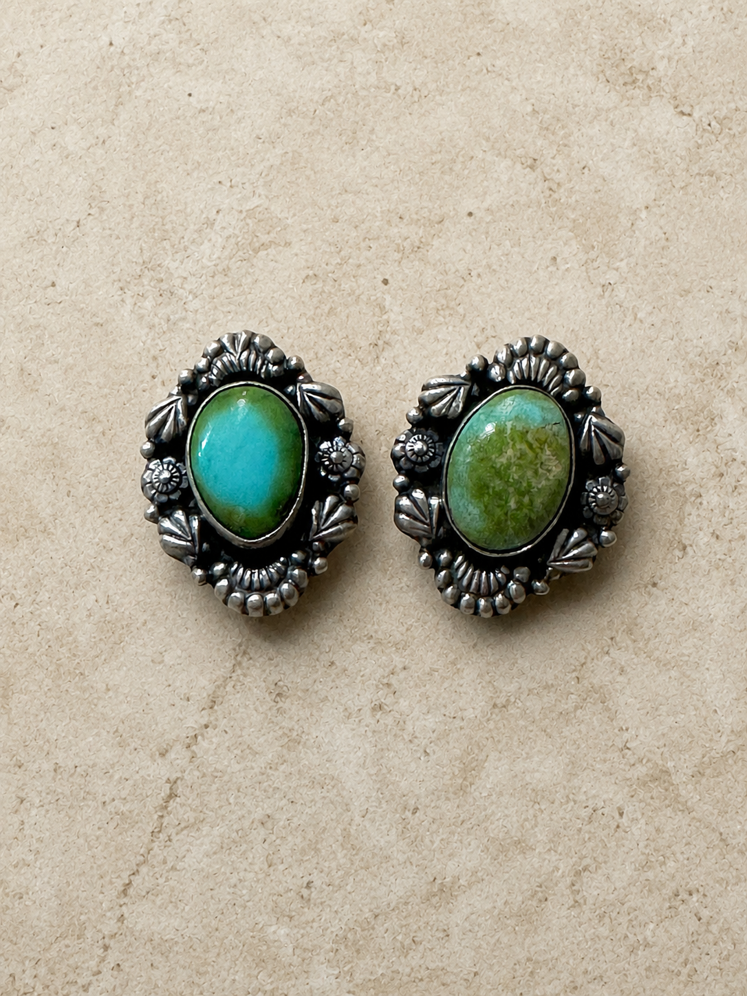 Handmade Sonoran Mountain Turquoise and Sterling Silver Stud Post Oval Earrings