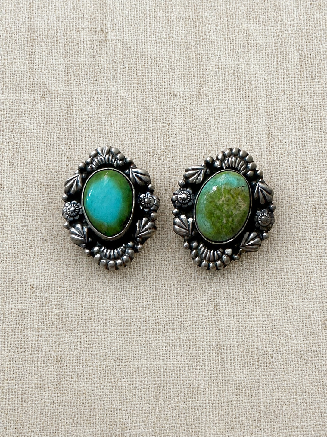 Handmade Sonoran Mountain Turquoise and Sterling Silver Stud Post Oval Earrings