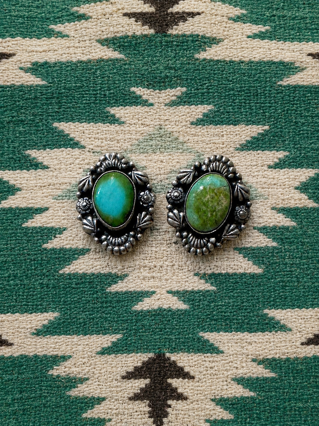 Handmade Sonoran Mountain Turquoise and Sterling Silver Stud Post Oval Earrings