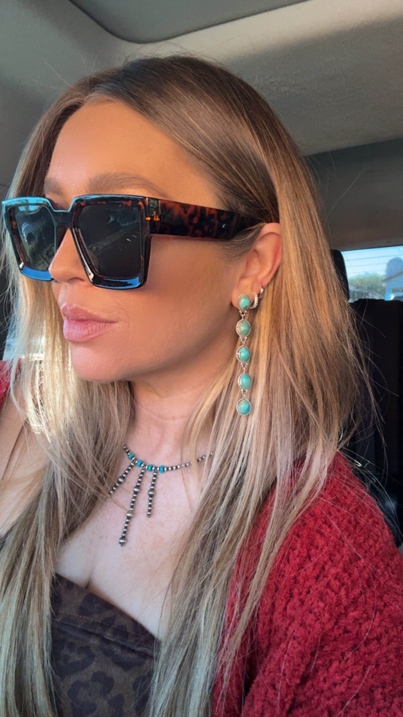 Cassidy Drop Turquoise and Sterling Silver Dangles 5 stone