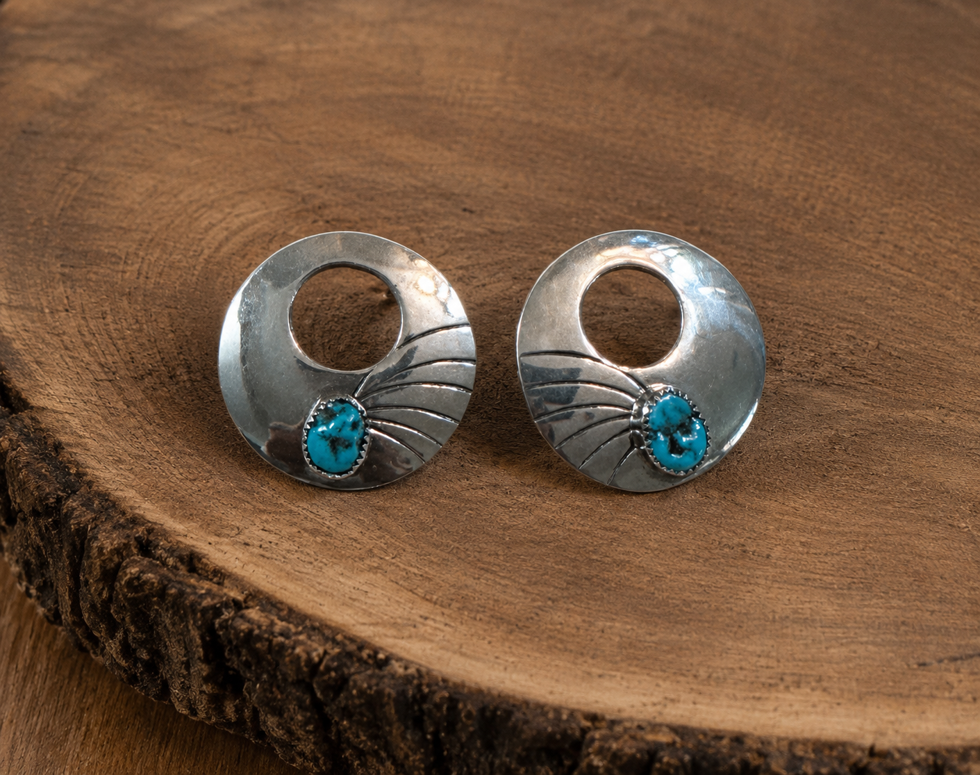 Handcrafted Sterling Silver & Turquoise Circle Stud Post Earrings