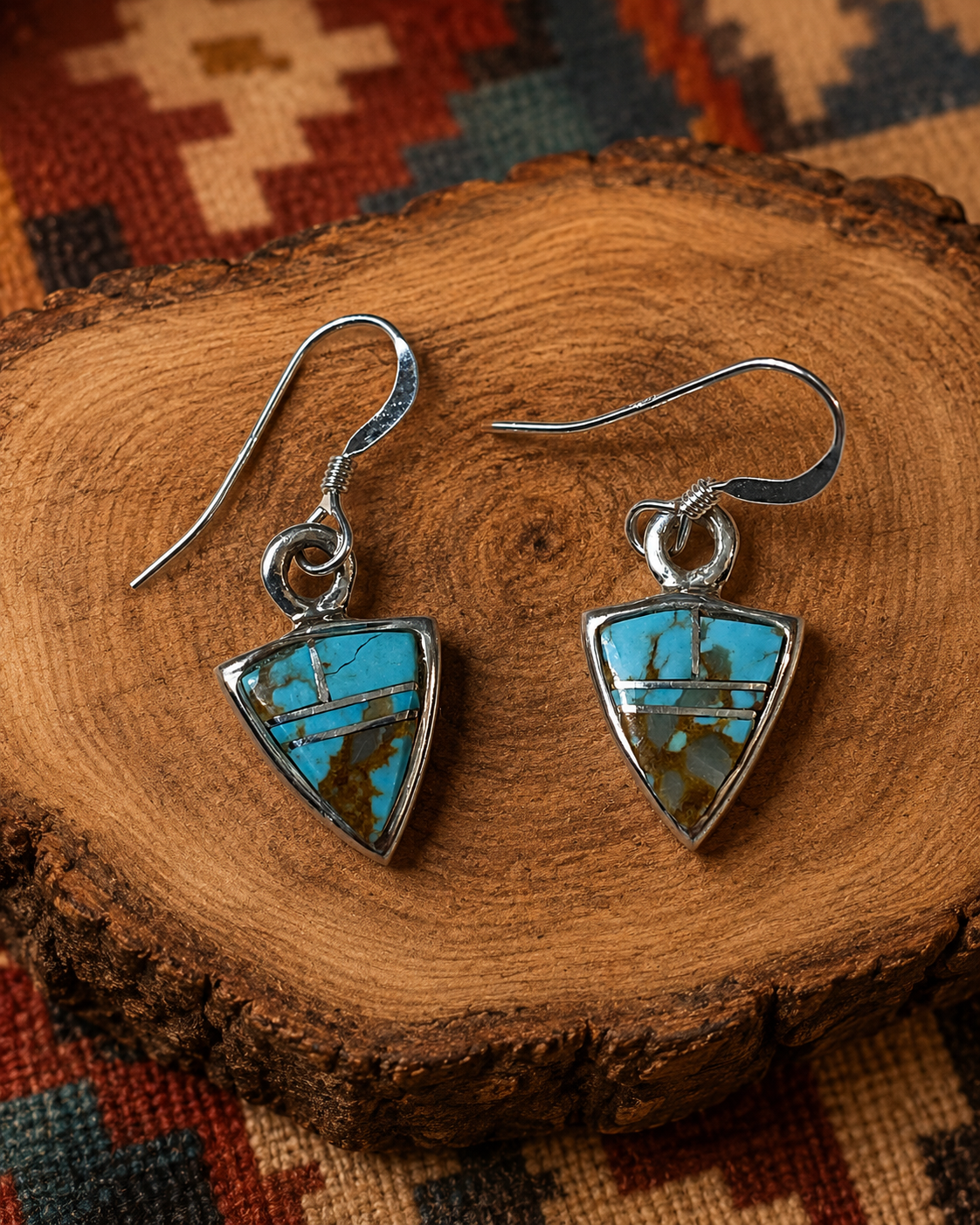 Handcrafted Turquoise 8 & Sterling Silver Petite Triangle Dangle Earrings
