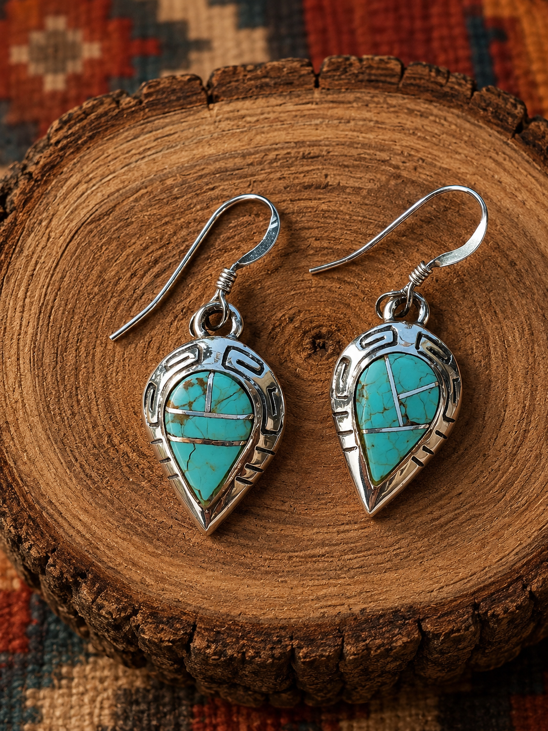 Handcrafted Turquoise 8 & Sterling Silver Drop Dangle Earrings