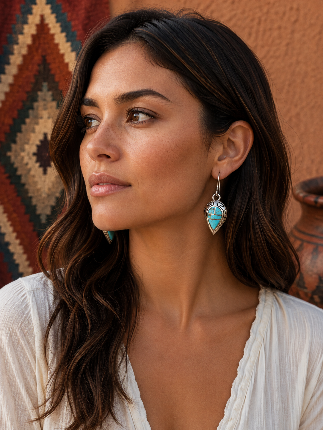 Handcrafted Turquoise 8 & Sterling Silver Drop Dangle Earrings