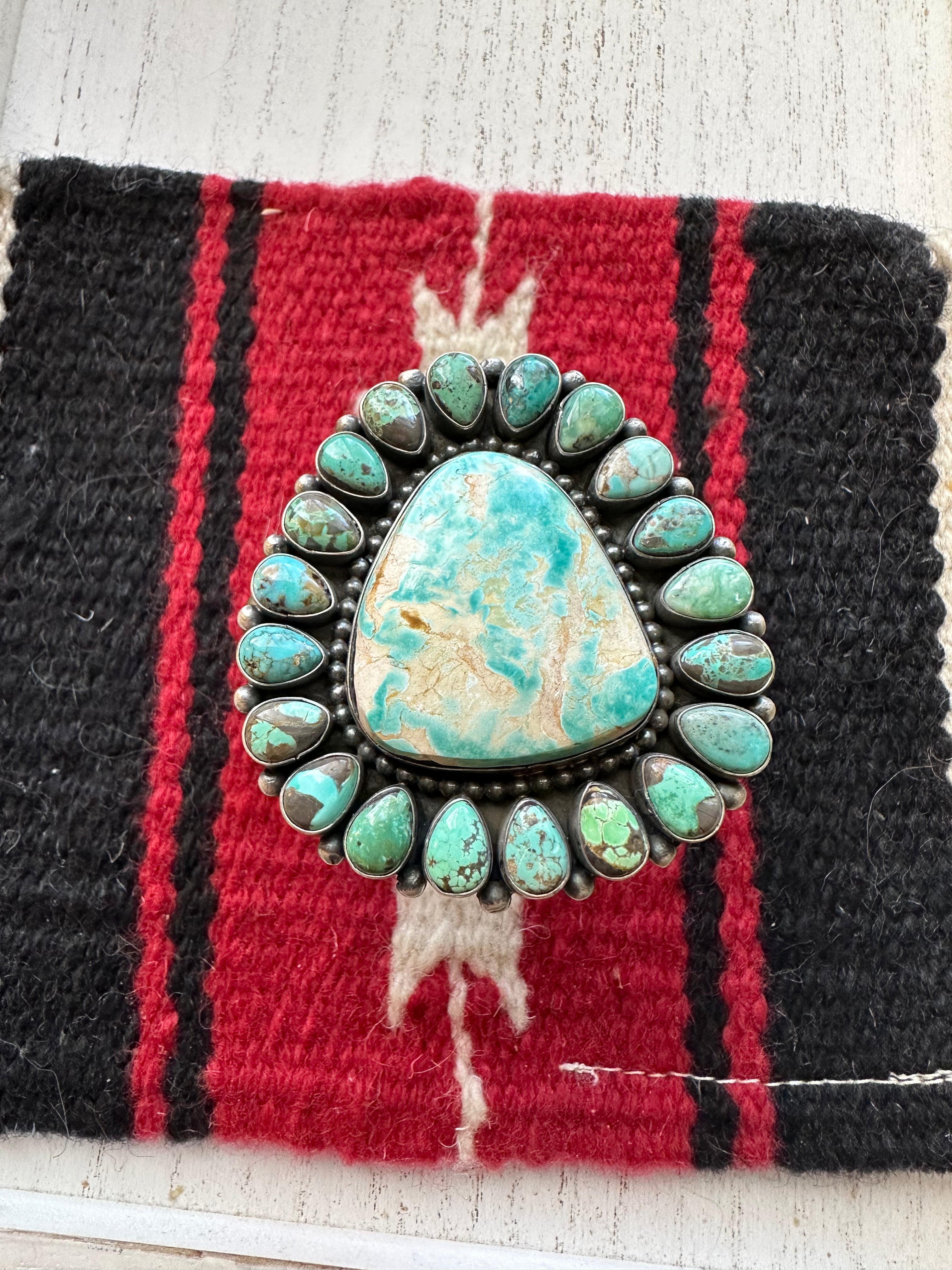 Navajo Sterling Silver & Turquoise Cuff Bracelet By B Yellowhorse /