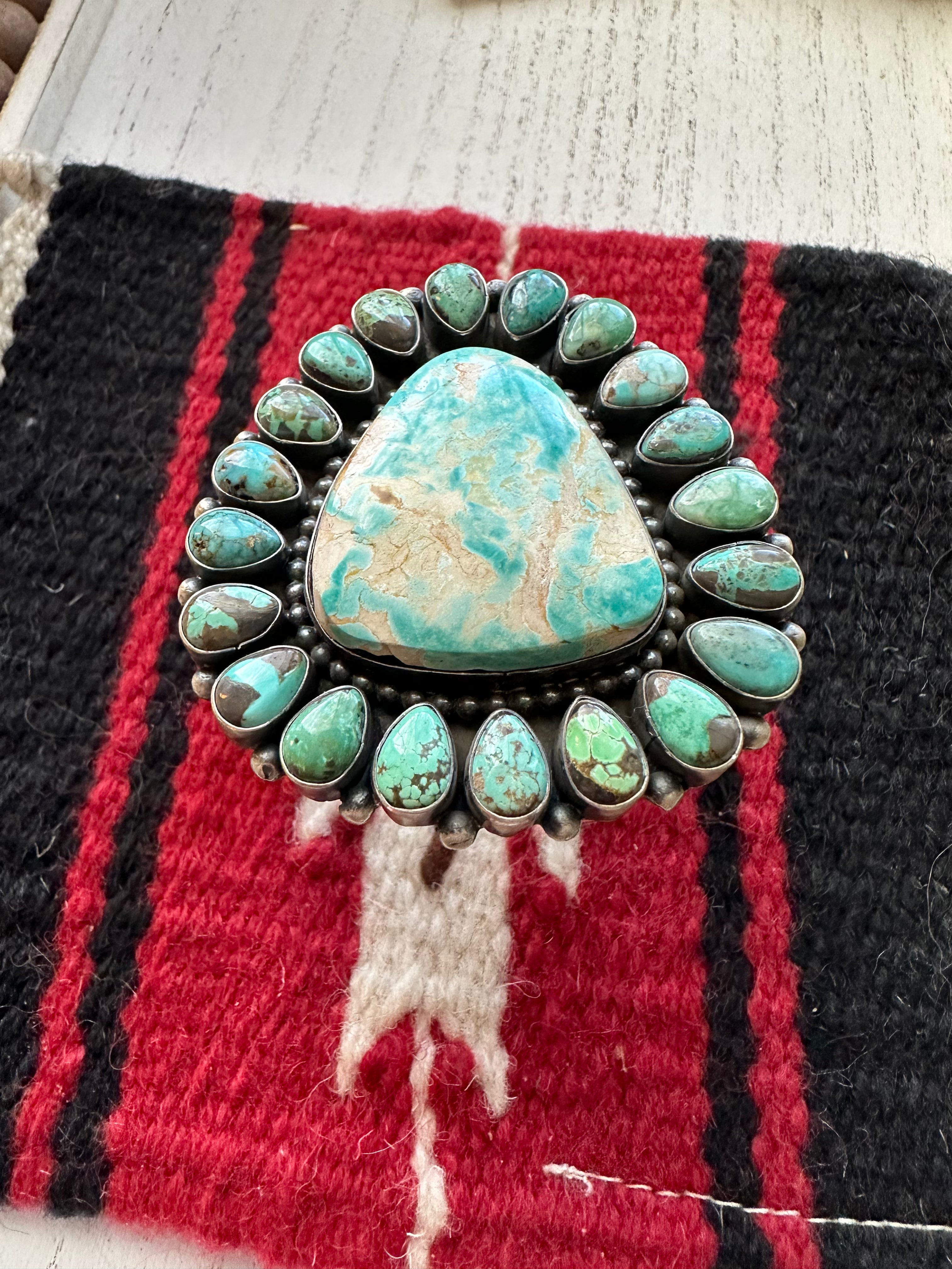 Navajo Sterling Silver & Turquoise Cuff Bracelet By B Yellowhorse /