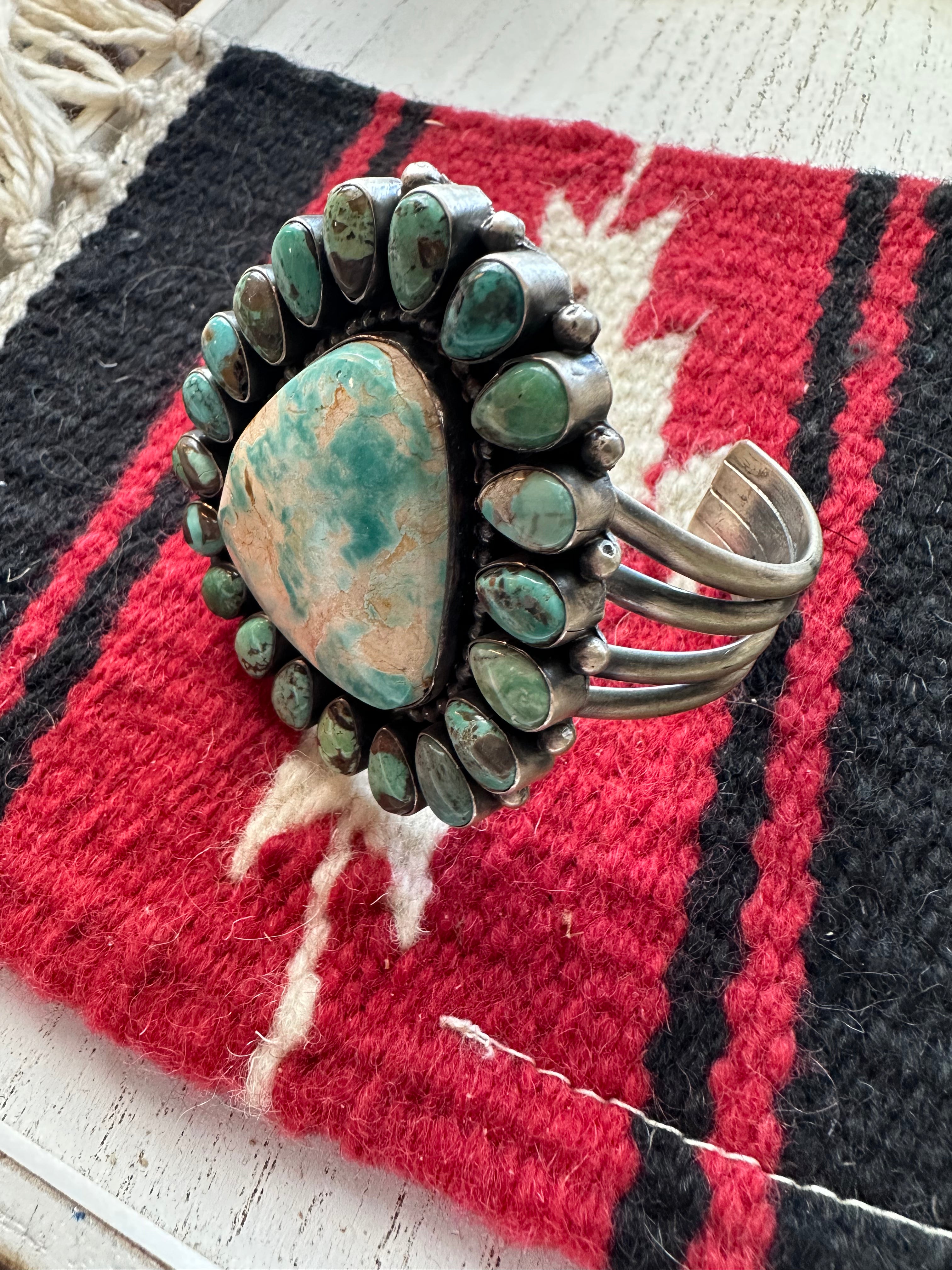 Navajo Sterling Silver & Turquoise Cuff Bracelet By B Yellowhorse /