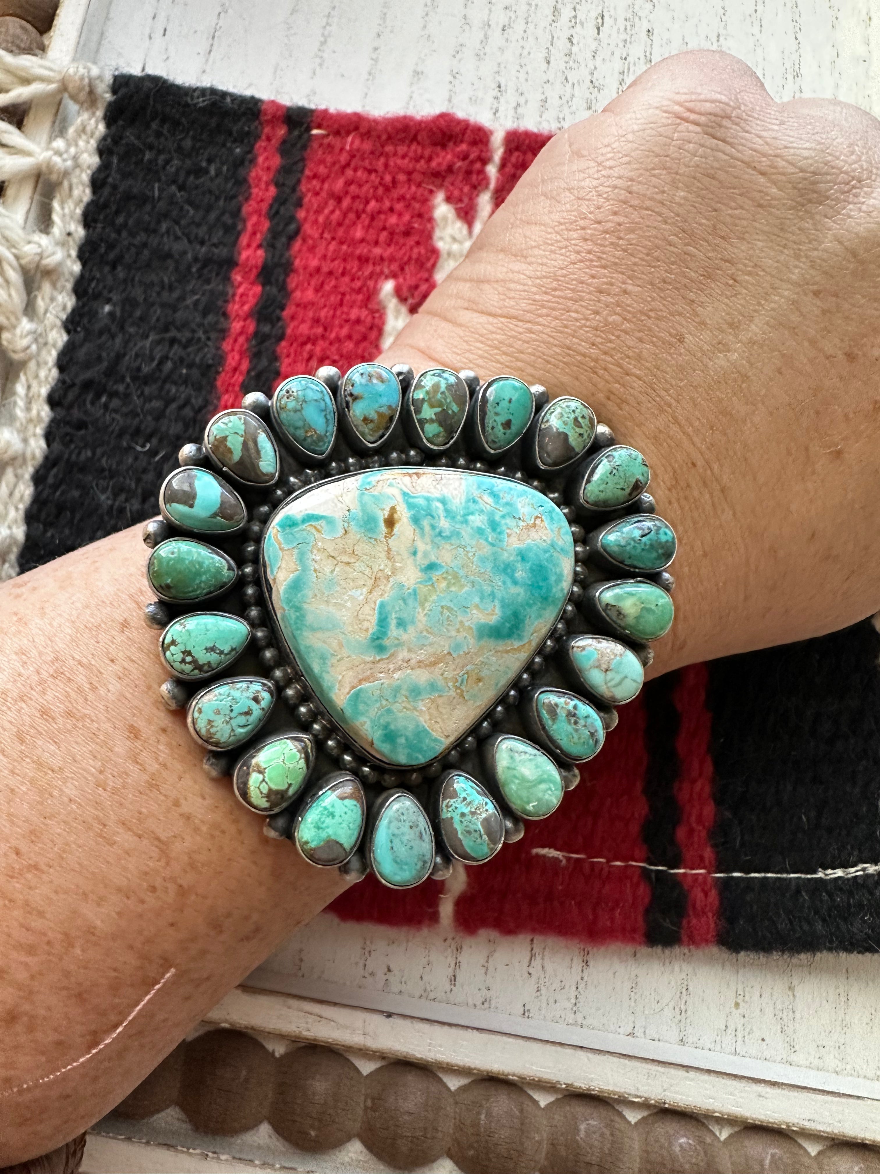 Navajo Sterling Silver & Turquoise Cuff Bracelet By B Yellowhorse /