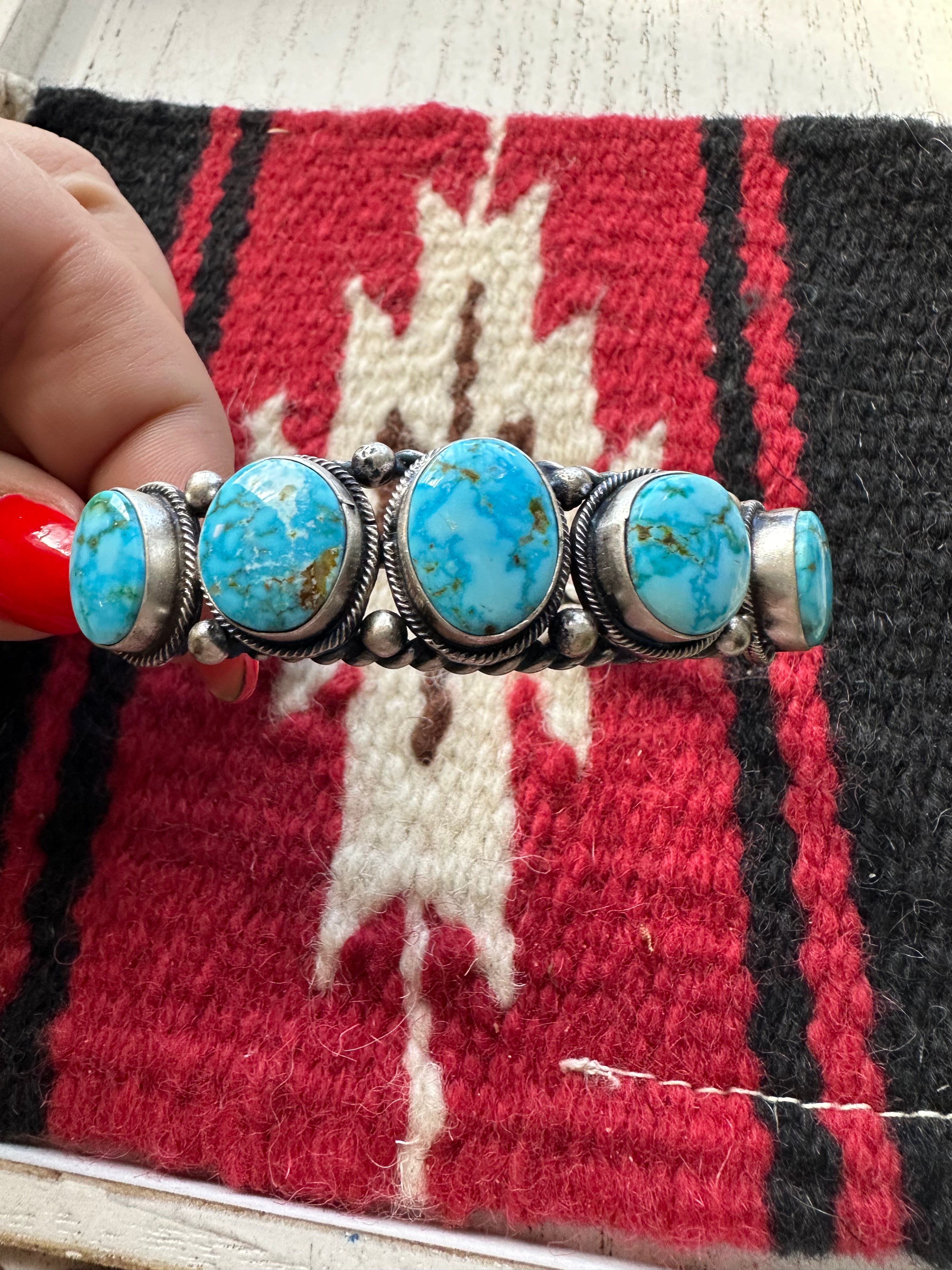 Navajo Sterling Silver & Turquoise 5 Stone Cuff Bracelet By B Johnson /
