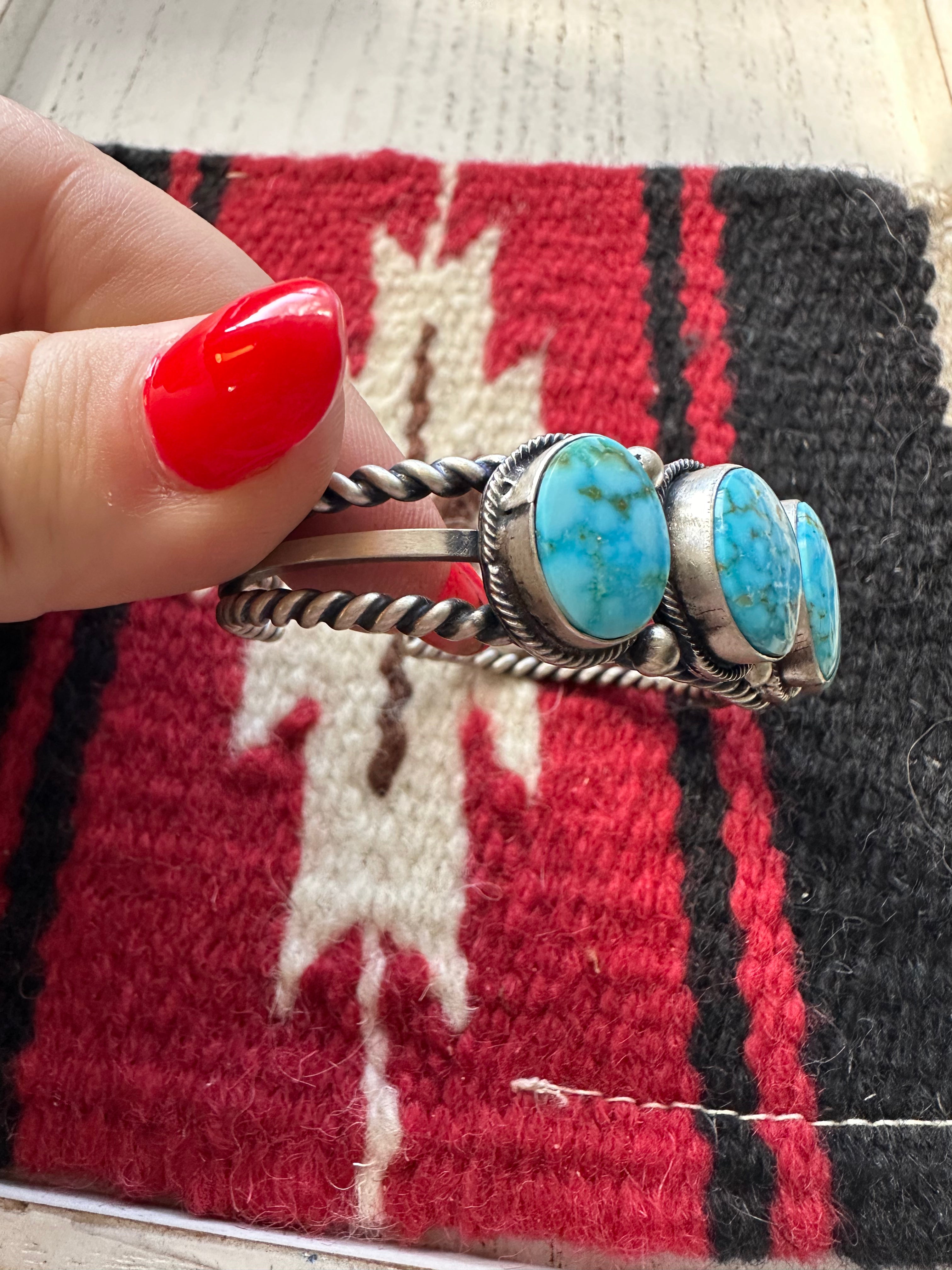 Navajo Sterling Silver & Turquoise 5 Stone Cuff Bracelet By B Johnson /
