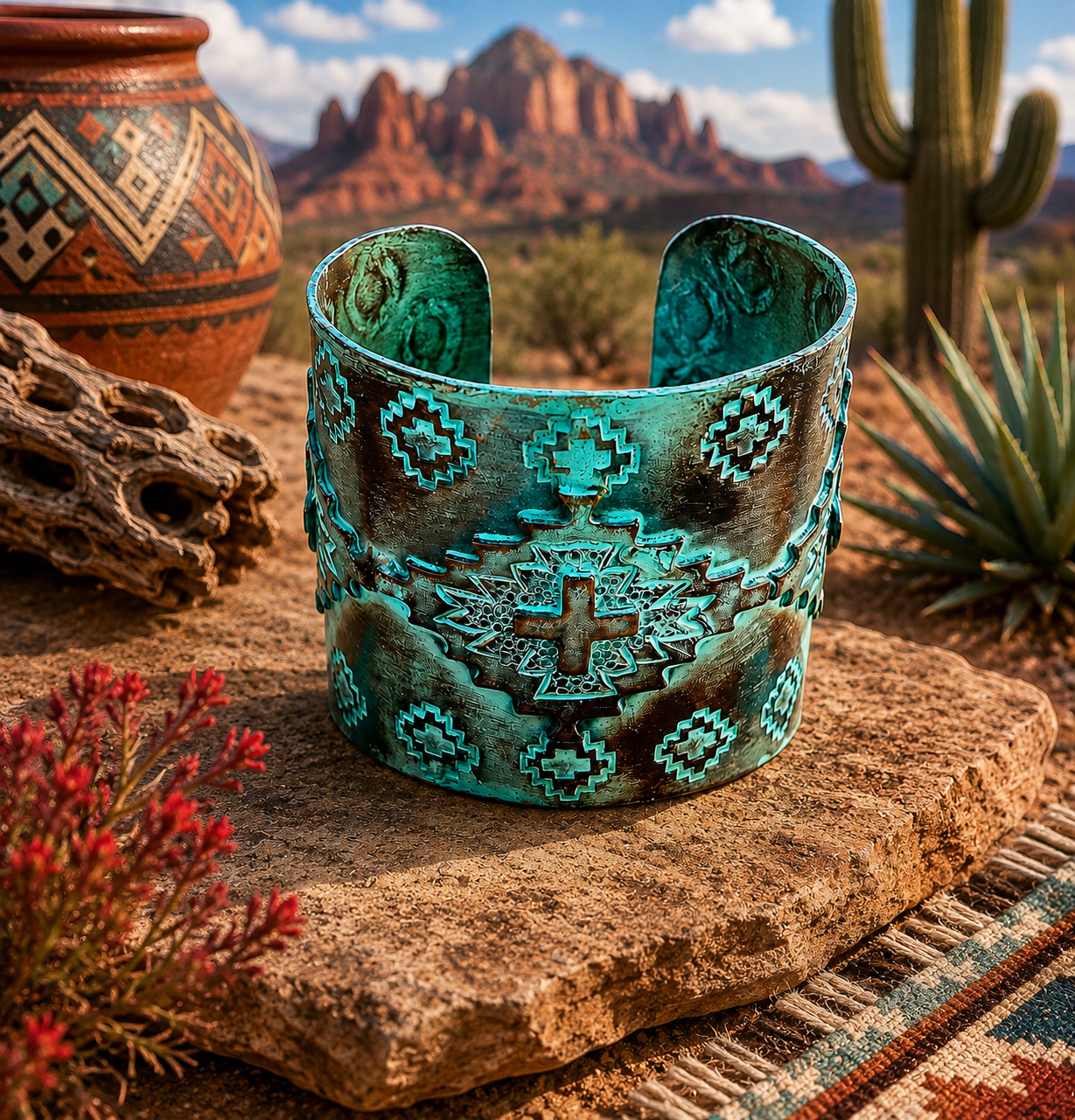 Brass Patina Cross Cuff Bracelet
