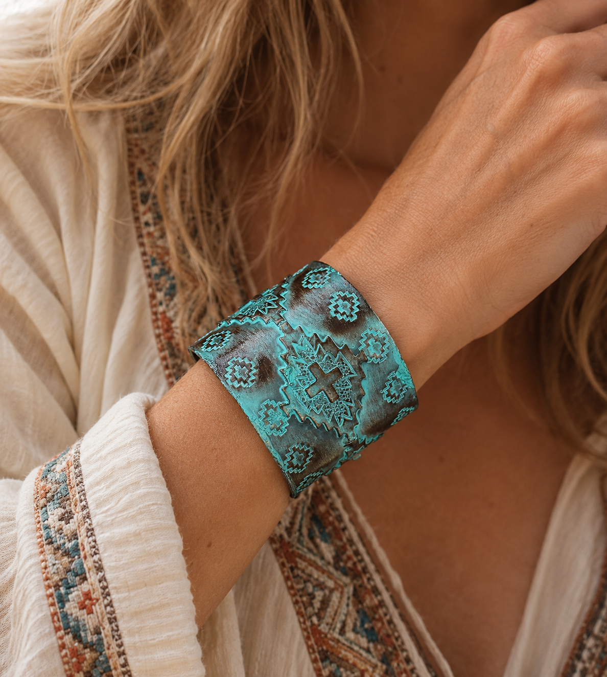 Brass Patina Cross Cuff Bracelet