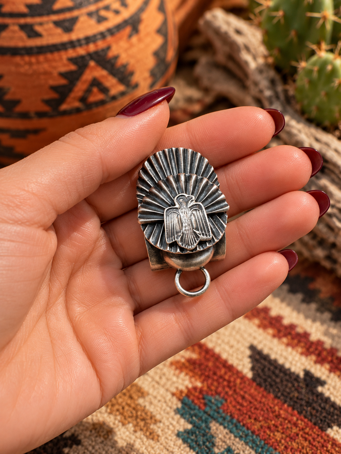 Handcrafted Hand Stamped Sterling Silver Concho Thunderbird Bale
