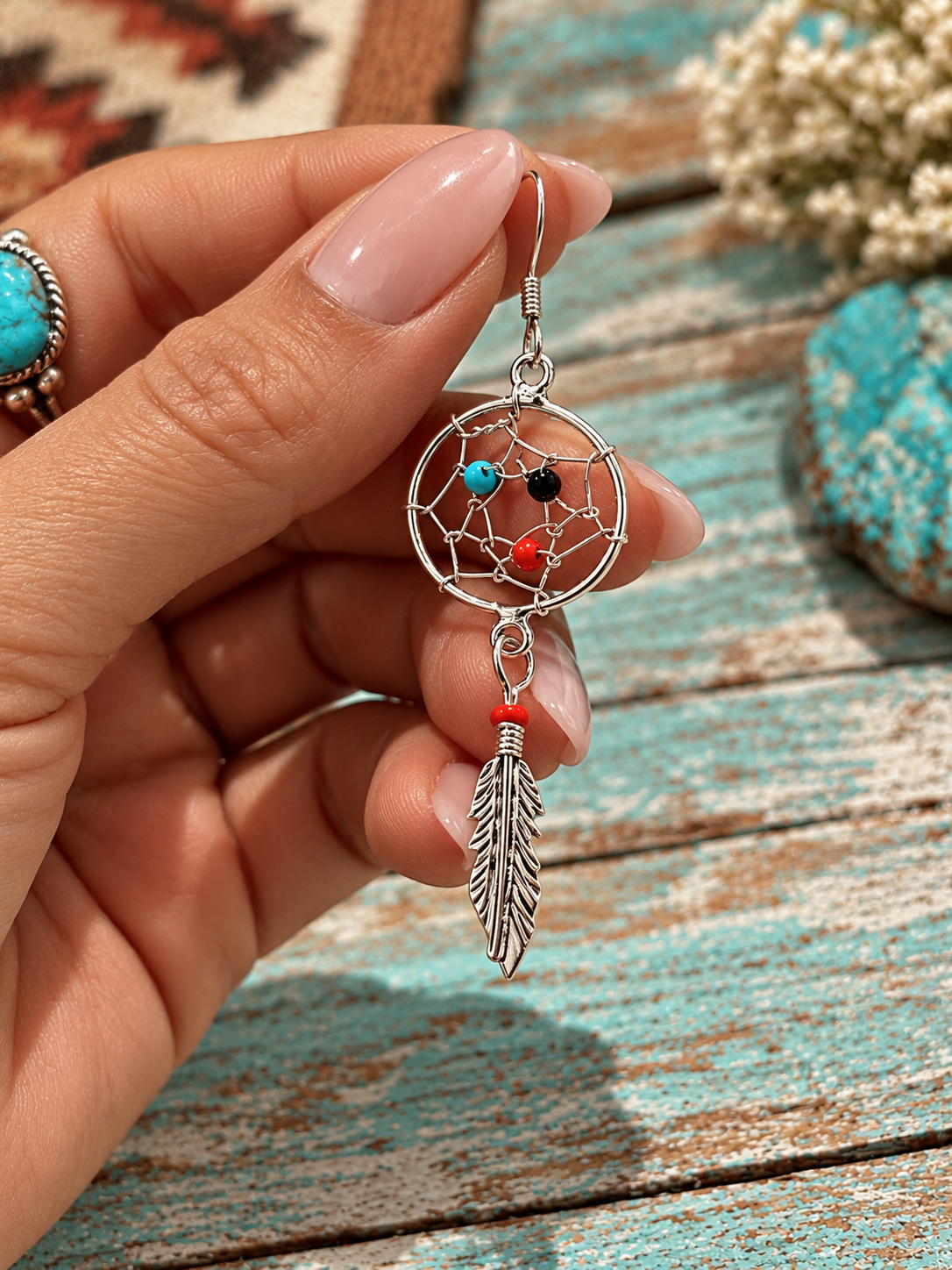 Handmade Multi Stone & Sterling Silver Dreamcatcher Earrings